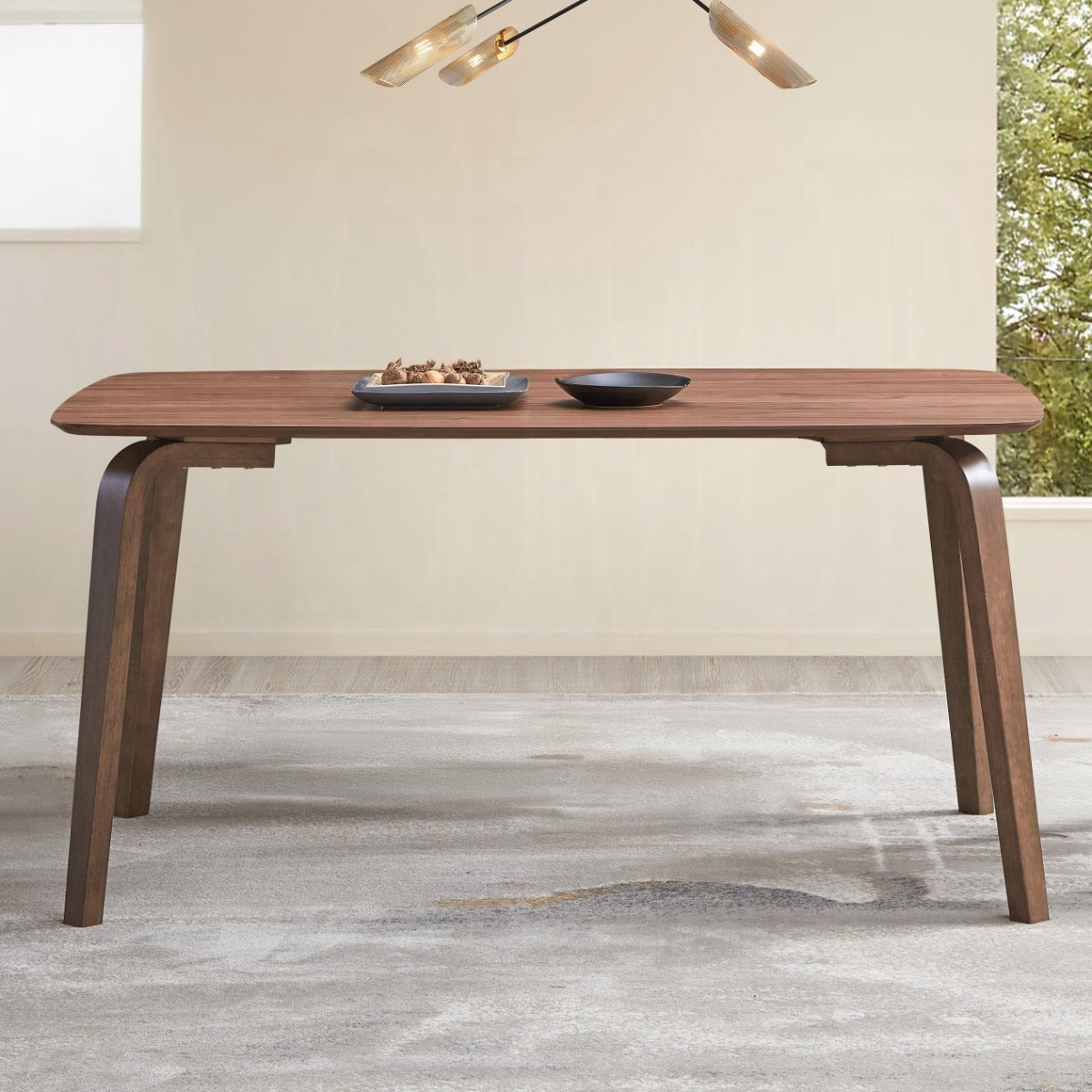 Walnut Finish Modern Contemporary Dining Table 1pc Curved Solid Wood Tapered Legs Wooden Furniture