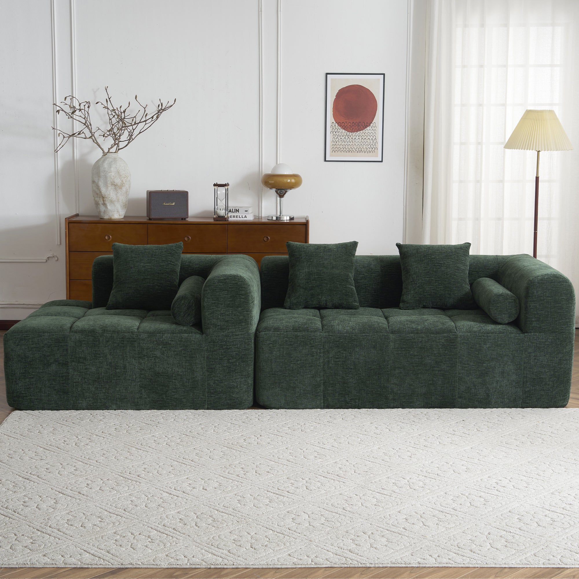 Modern Modular Sectional Sofa with Deep Seating, Green Chenille Fabric, 101.2'