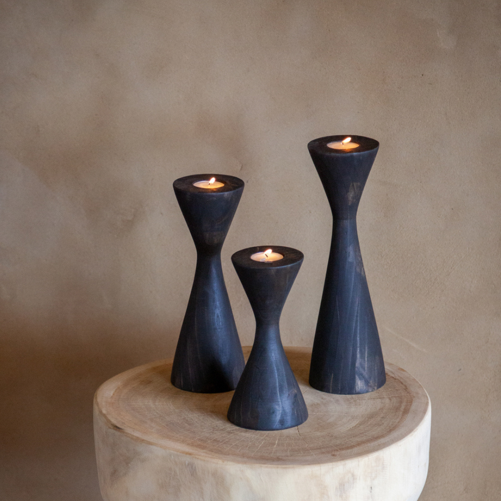 Geo Tealight Wooden Candle Holder White, Black, Natural