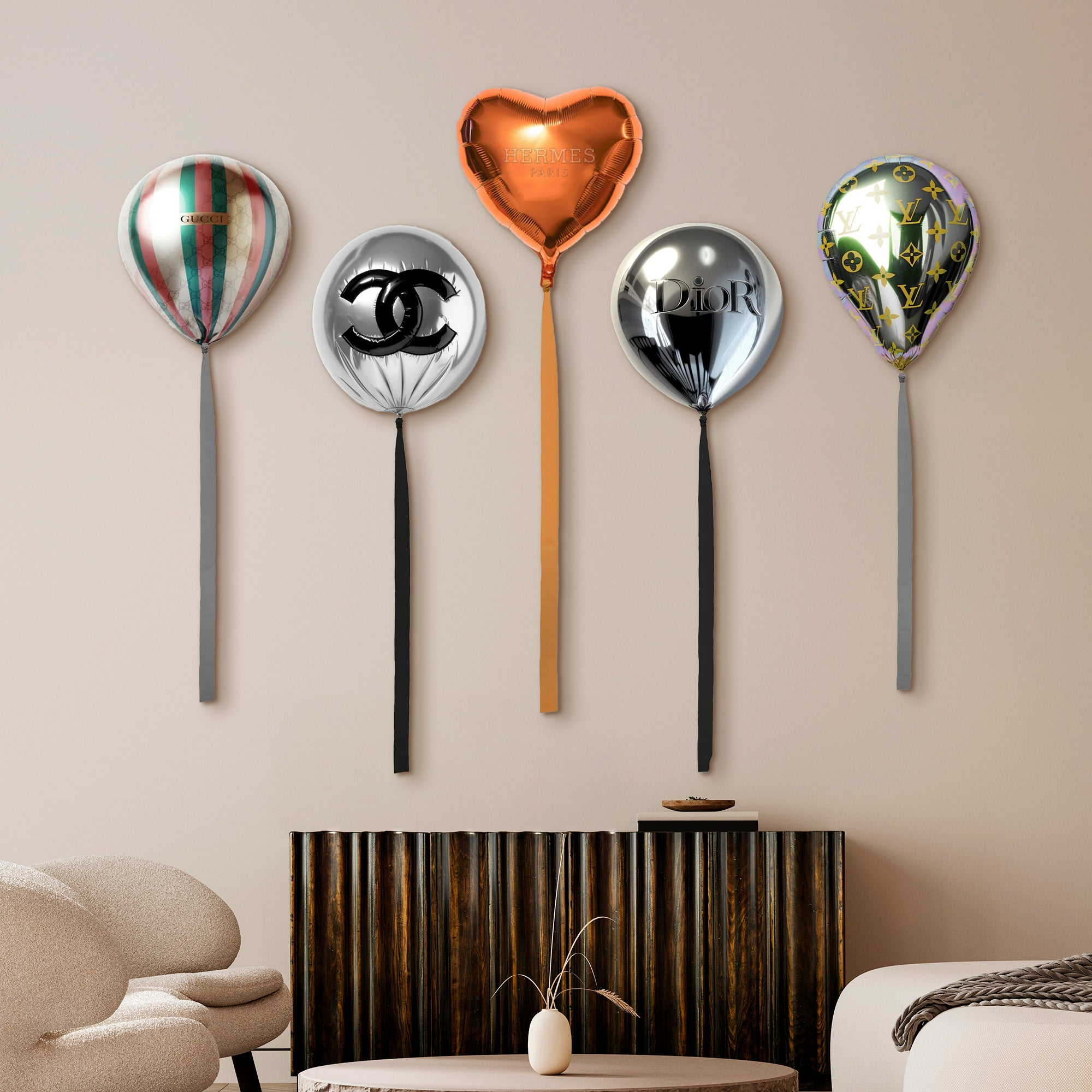 Designer-Inspired Luxe Acrylic Balloon Wall Art with Ribbon