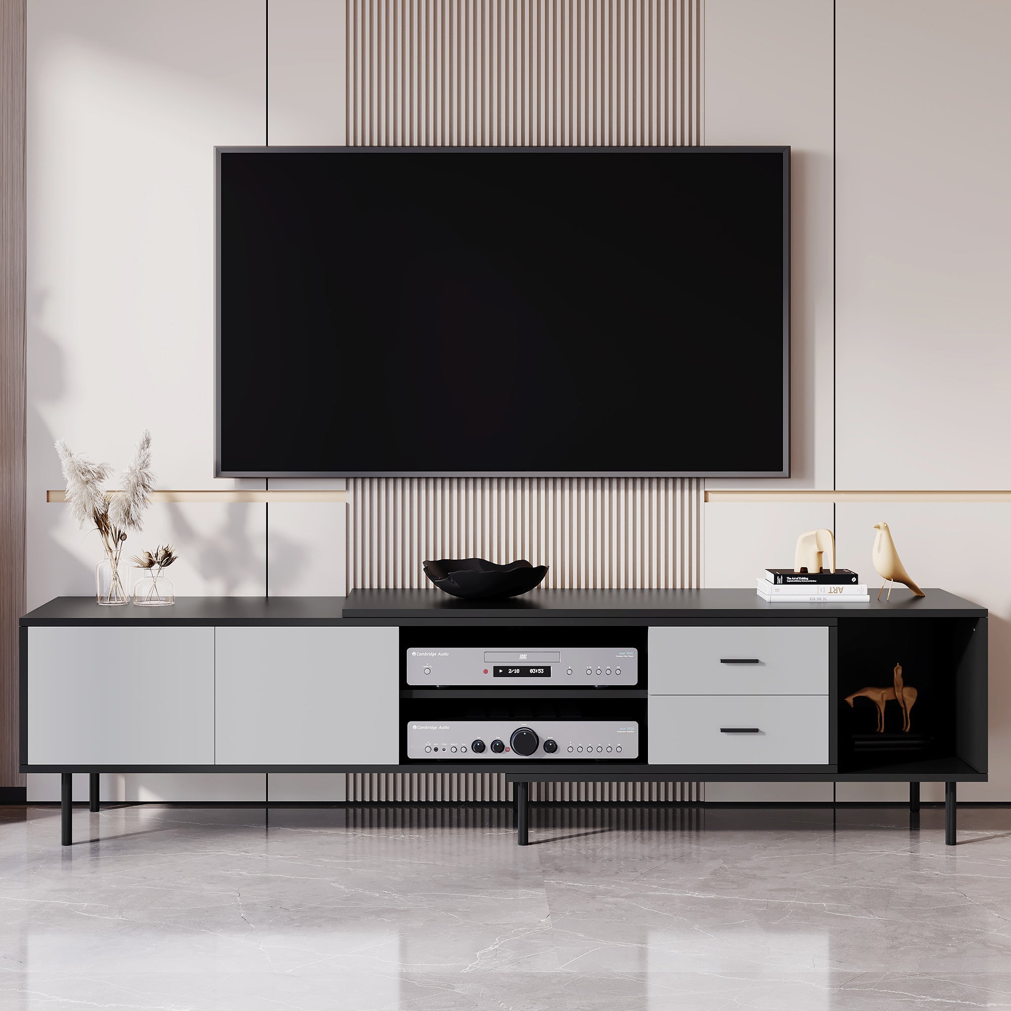 Modern TV Stand for 80'' TV with 2 Doors, Media Console Table, Entertainment Center with Large Storage Cabinet for Living Room, Bedroom