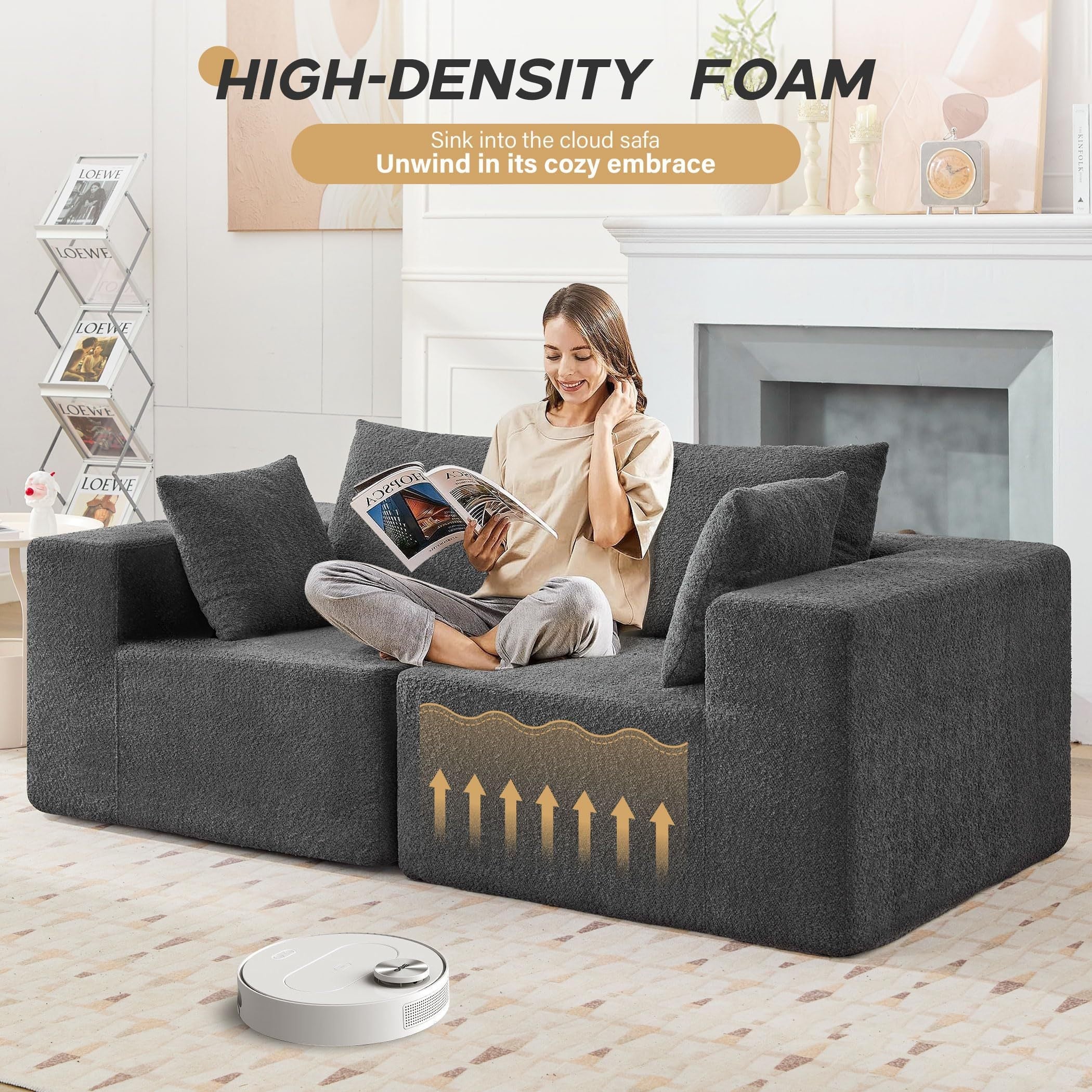 103' Modular Sectional Sofa, L Shaped Cloud Sectional Couch with Deep Seats, Modern Boneless Couch with Chaise, No Assembly Foam Couches, Upholstered Couches for Living Room & Bedroom & Game Room