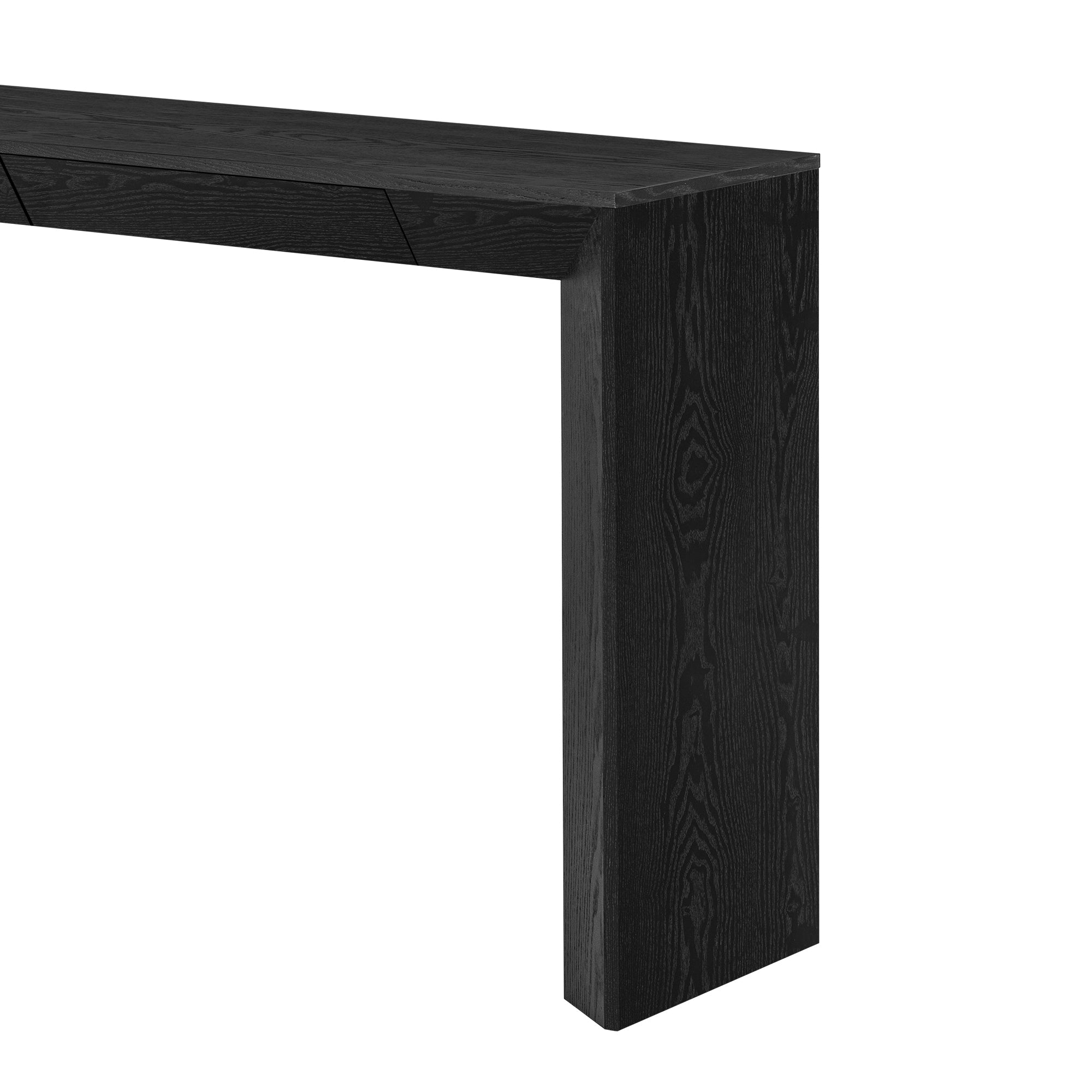 TREXM 60' Modern Farmhouse Console Table with 2 Concealed Drawers, Waterfall Design Entryway Table with Thickened Legs & Rustic Wood Grain for Living Room, Entryway & Hallway (Black)