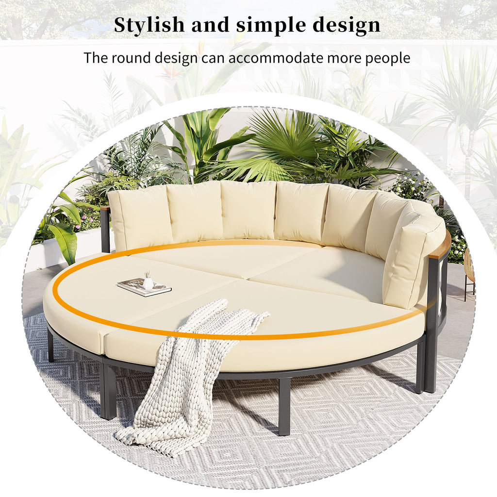 U-style Patio Furniture Set, 4 Piece Round Outdoor Conversation Set All Weather Metal Sectional Sofa with Cushions