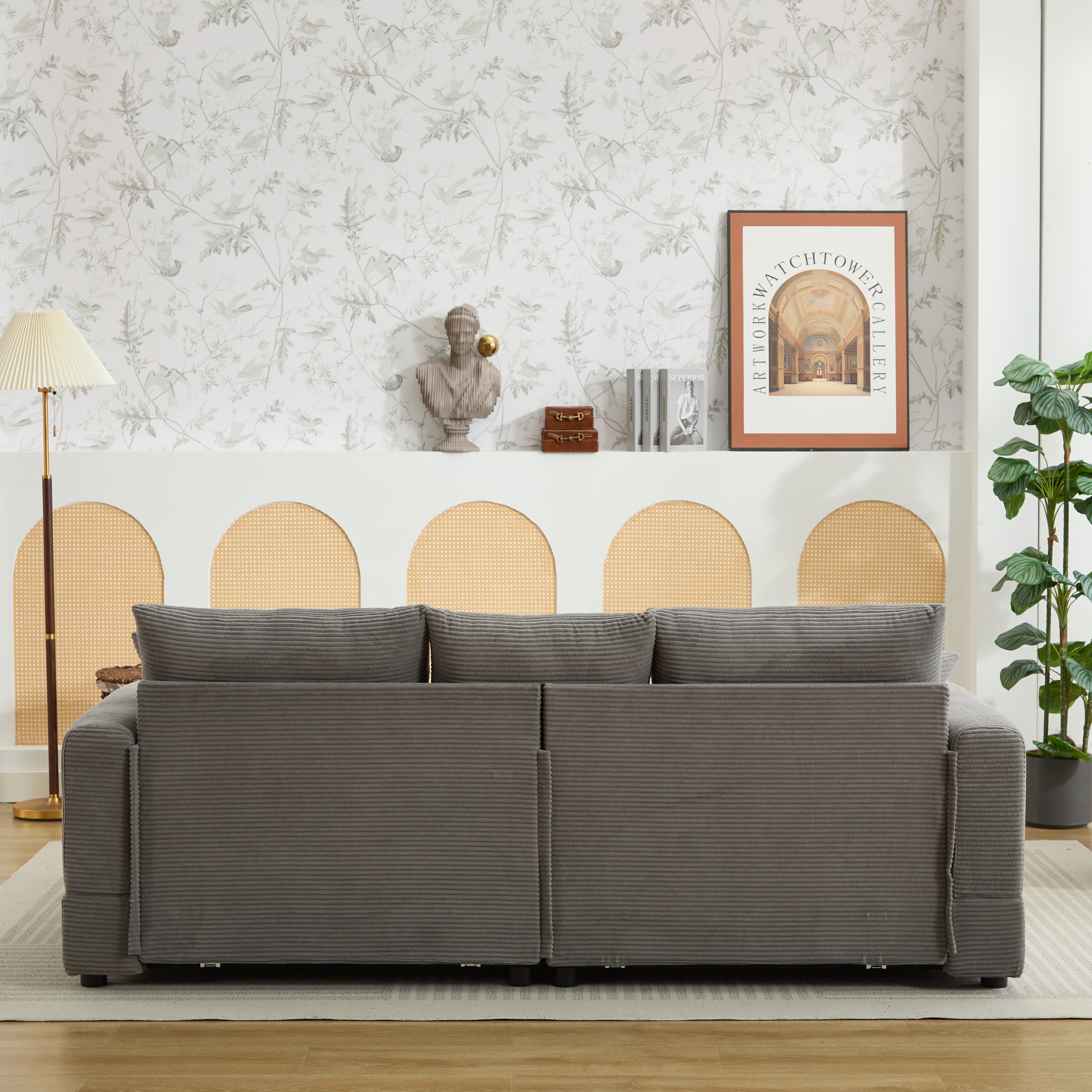 Modern Sectional Couch , 2 Pieces Corduroy Couch Cushion Covers , Soft Stretch Sofa Slipcovers with 2pcs Pillows