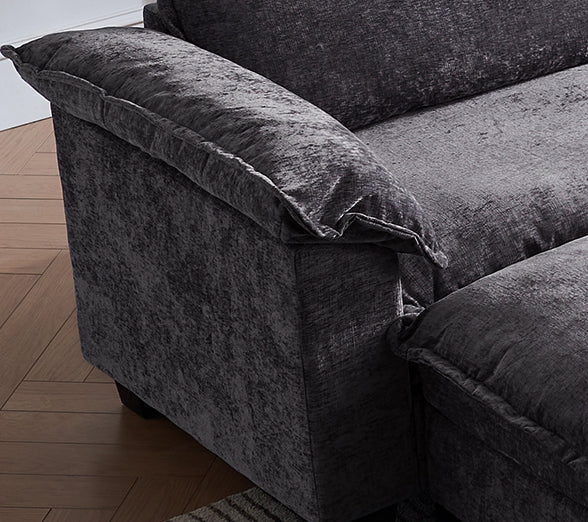 Comfy Modular Sectional Couch with Ottoman, 120' L Shaped 3 Deep Seat Fluffy Cloud Sofa, Modern Sleeper Sofas Soft Couches Set for Living Room, Apartment, Office, Studio, Chenille, Black