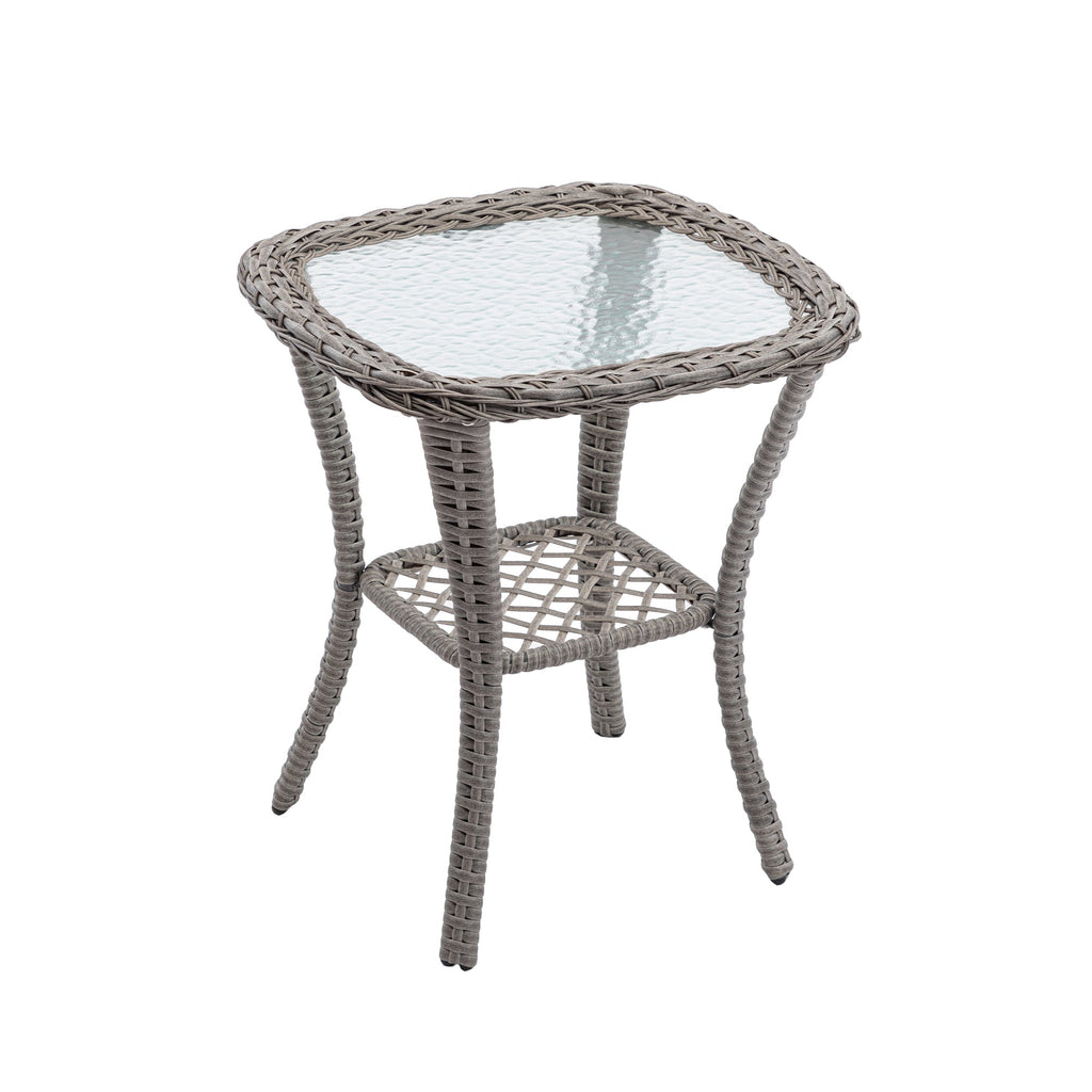 3 Pieces Outdoor Swivel Rocker Patio Chairs, 360 Degree Rocking Patio Conversation Set with Thickened Cushions and Glass Coffee Table for Backyard, Grey