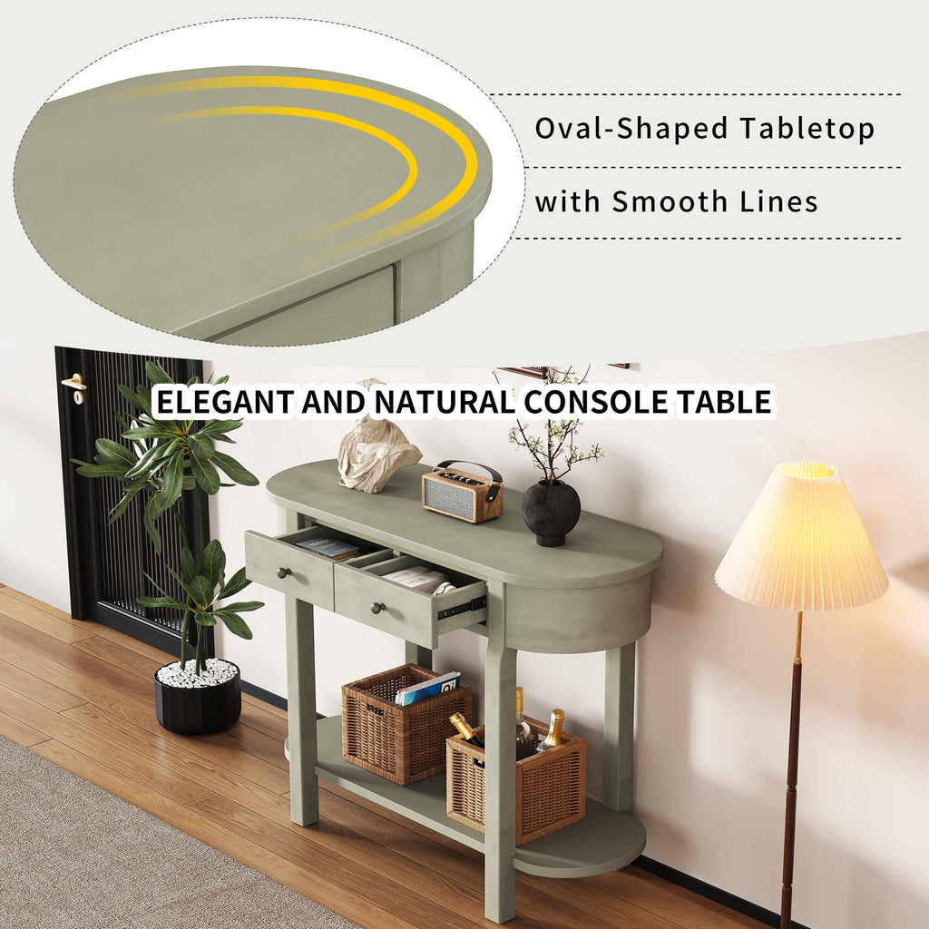 TREXM Elegant Retro Console Table with Curved Design and Smooth Glaze for Entryways, Living Rooms and hallways (Grey)
