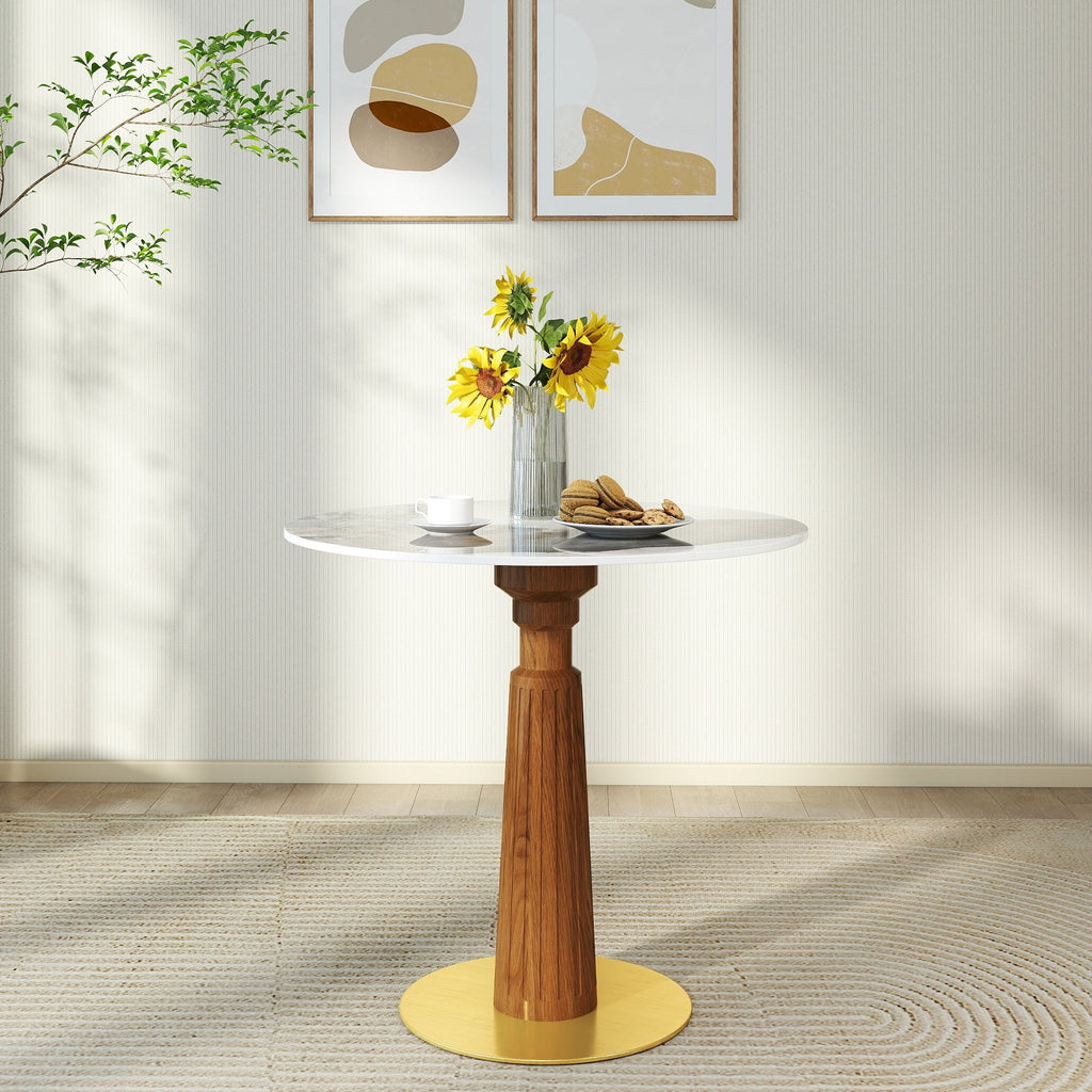 Modern Round Dining Table, 33.5' Sintered Stone Table with Wooden Leg & Gold Base, 2 - Person Kitchen Table for Small Space, 150lbs Weight Capacity(Only the Negotiation Table)