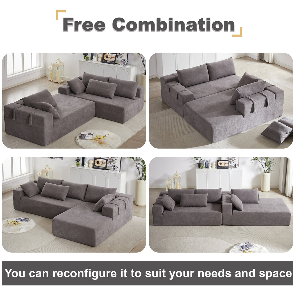Modern Chenille Upholstered Sectional Sofa Couch Set,Modular 108' L Shaped Sectional Living Room Sofa Set With 6 Pillows,Free Combination Sofa Couch for Living Room,Bedroom(Left Chaise)