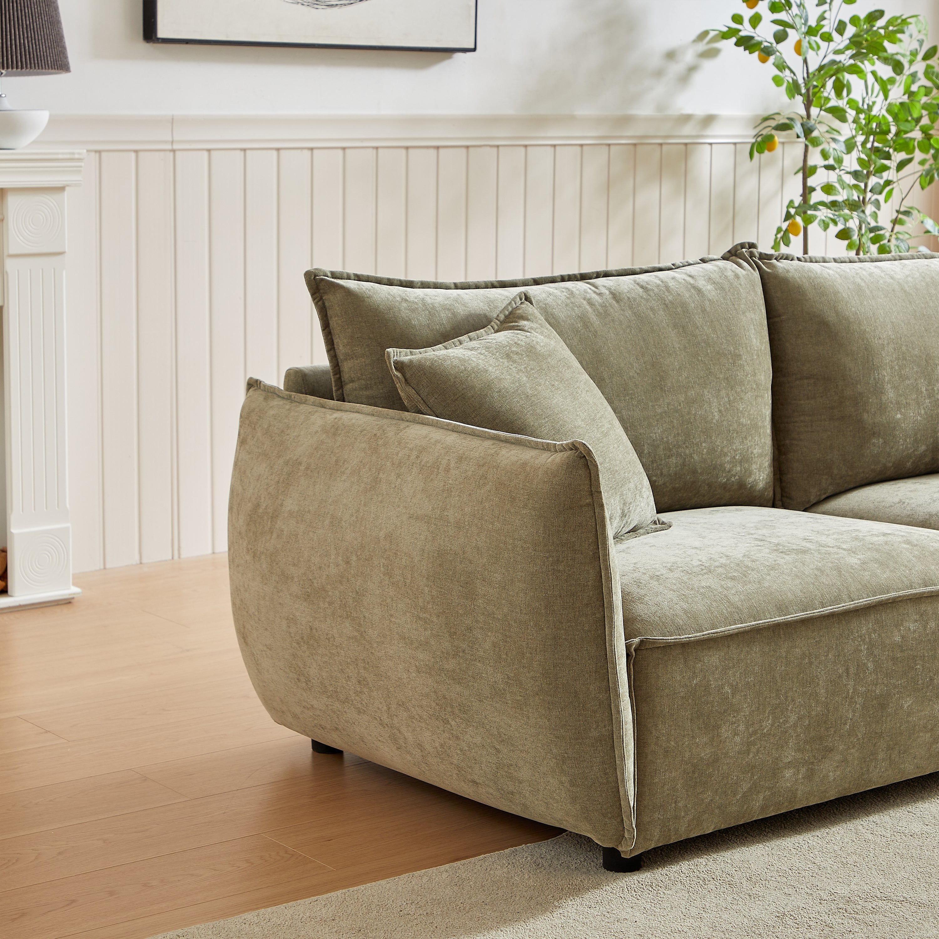3-Seater + 1-Seater Combo Sofa Modern Living Room Sofa, Linen Fabric Sofa, Wooden Frame with 3 Pillows, Apartment Sofa Furniture