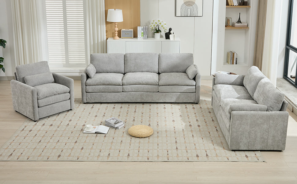Cozy Upholstered Sofa Set Oversized Comfy Cloud Sofa Double Cushion Sofa Group Plush Cushion Sofa Couch for Living Room, Light Grey