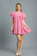 Umgee Floral Embroidered Short Sleeve Mini Dress