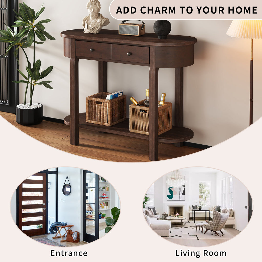 TREXM Elegant Retro Console Table with Curved Design and Smooth Glaze for Entryways, Living Rooms and hallways (Espresso)