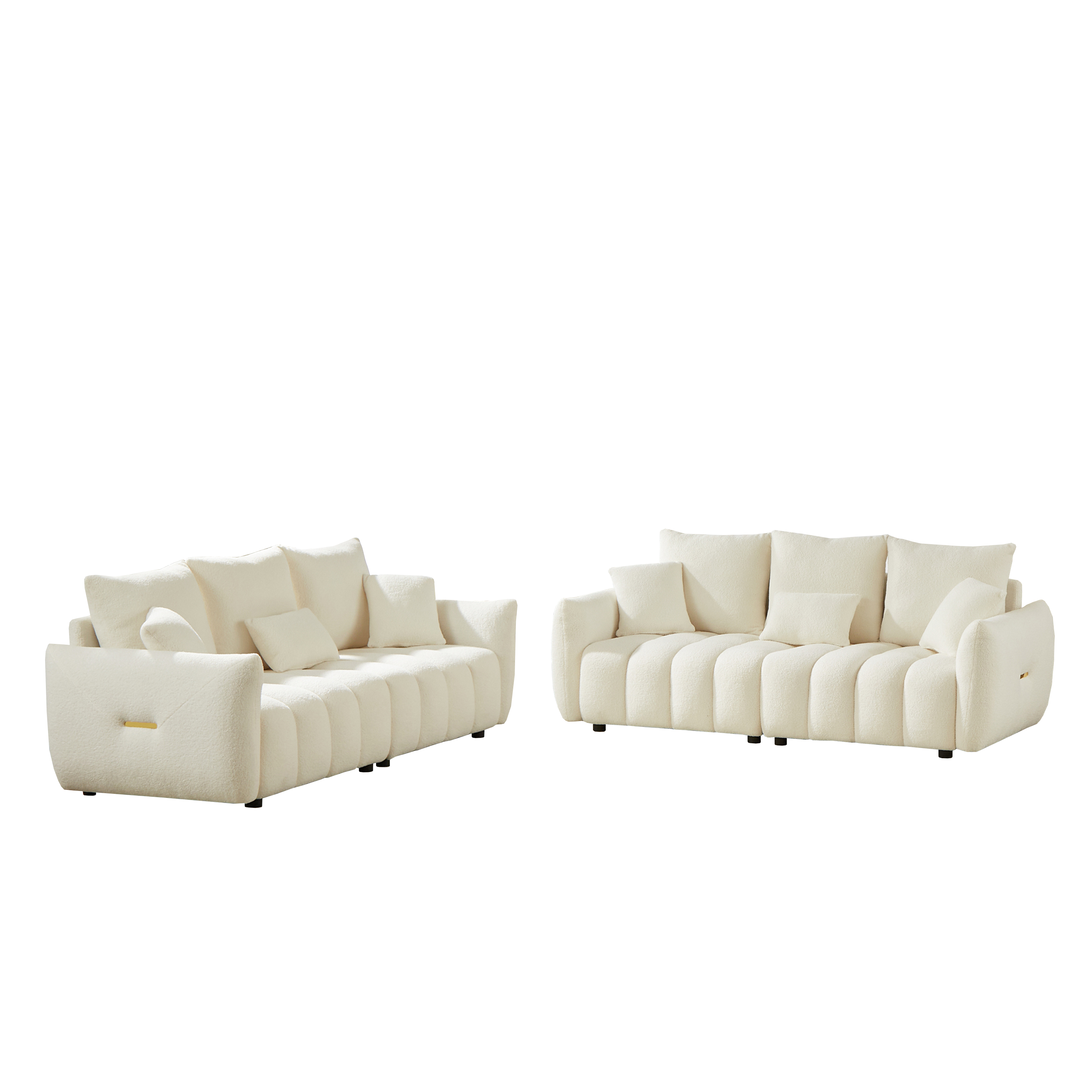 3 Seater + 3 Seater Combo Sofa Modern Living Room Sofa, Teddy Sofa, Wooden Frame, 6 Cushions, Apartment Sofa Furniture