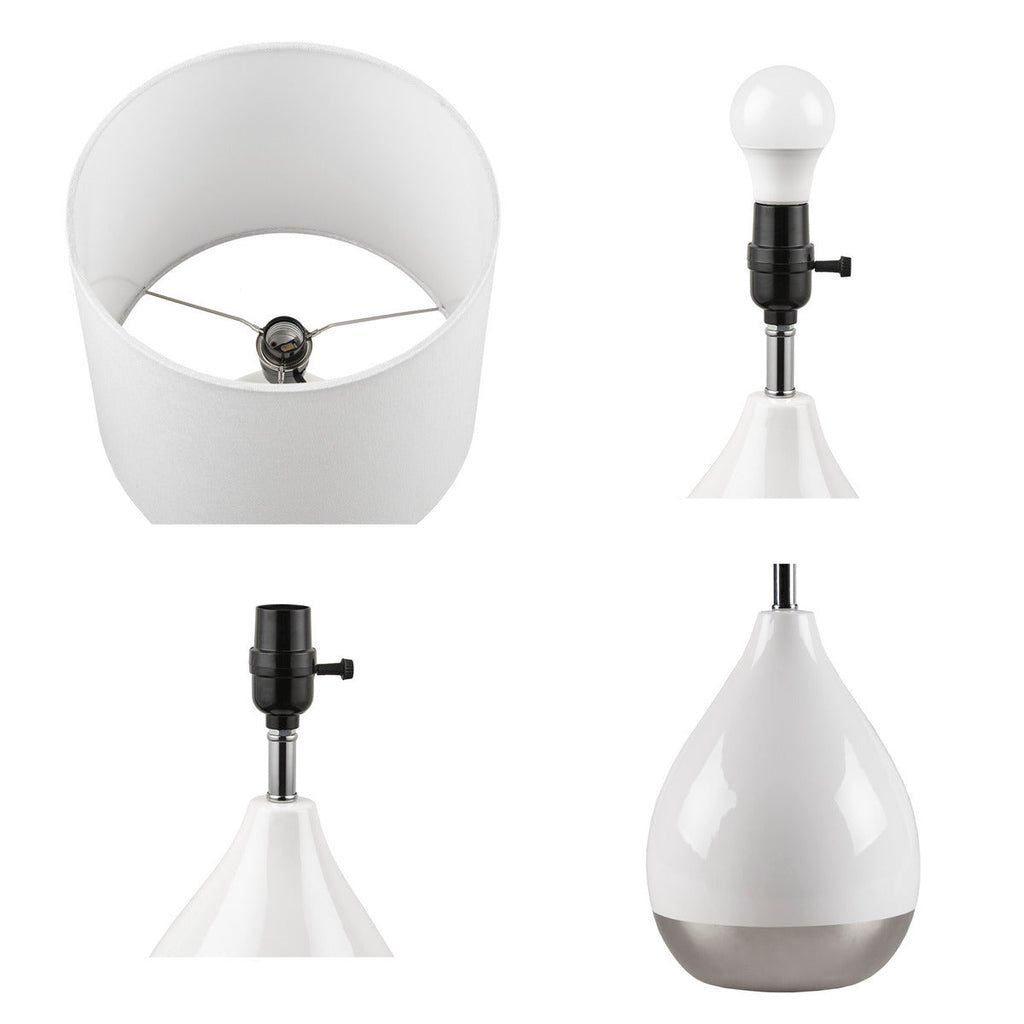 2-Tone Ceramic Table Lamp Set of 2 White/Silver See below