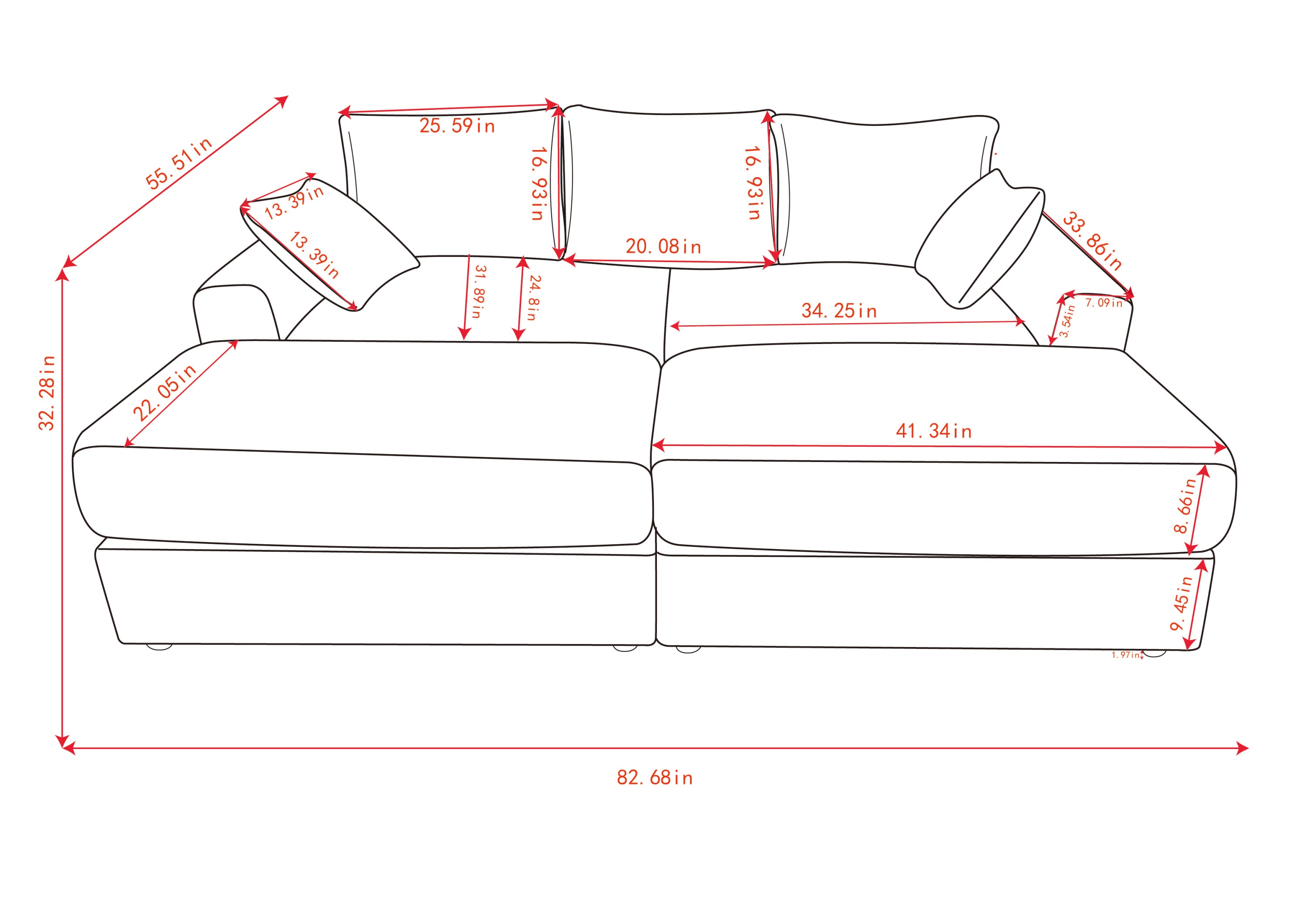 Modern Sectional Couch , 2 Pieces Corduroy Couch Cushion Covers , Soft Stretch Sofa Slipcovers with 2pcs Pillows