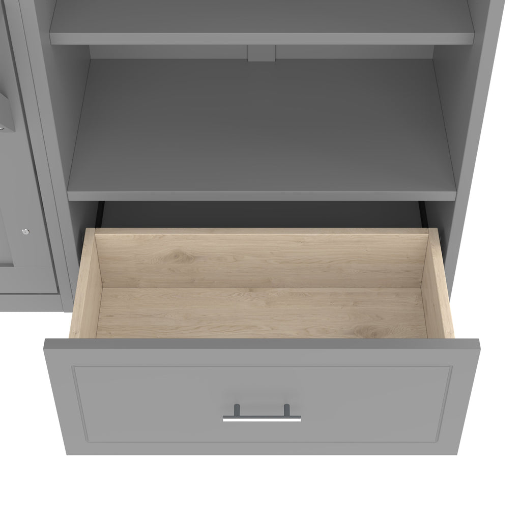 Queen Size Murphy Bed with Height Adjustable Storage Compartments and Shelf, Wall Bed Frame With 1 Drawer, Multifunctional Foldable Platform Bed for Small Space,Bedroom,Guest Room, Gray