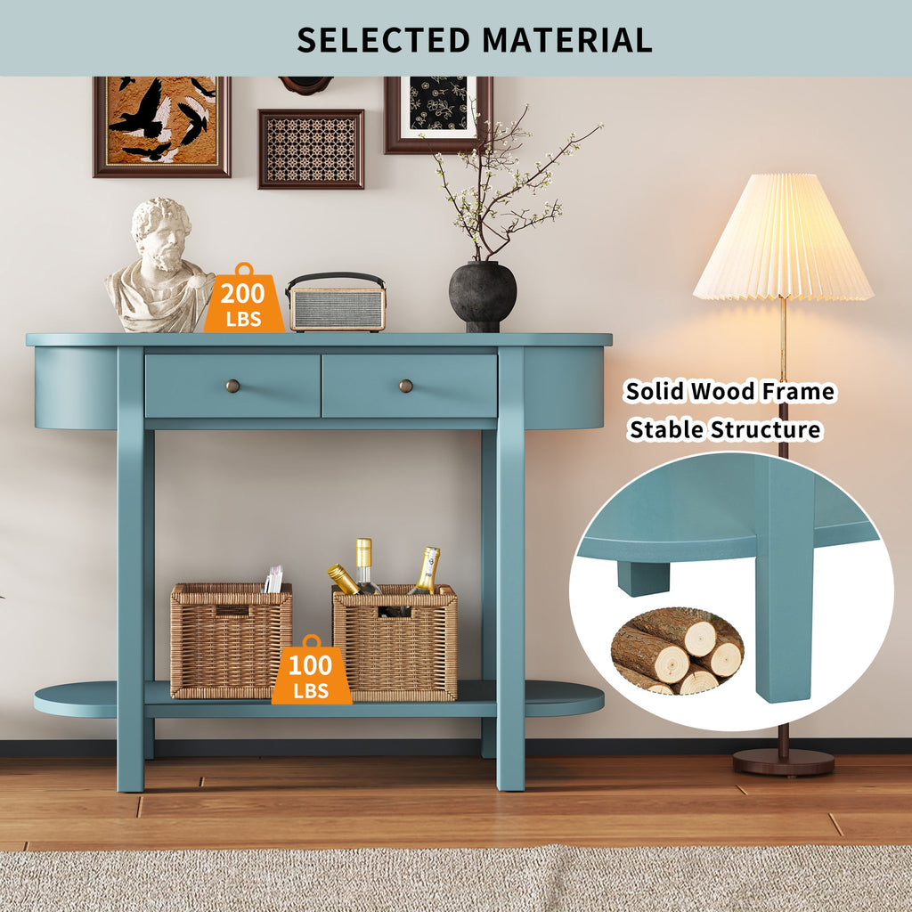 TREXM Elegant Retro Console Table with Curved Design and Smooth Glaze for Entryways, Living Rooms and hallways (Turquoise Green)
