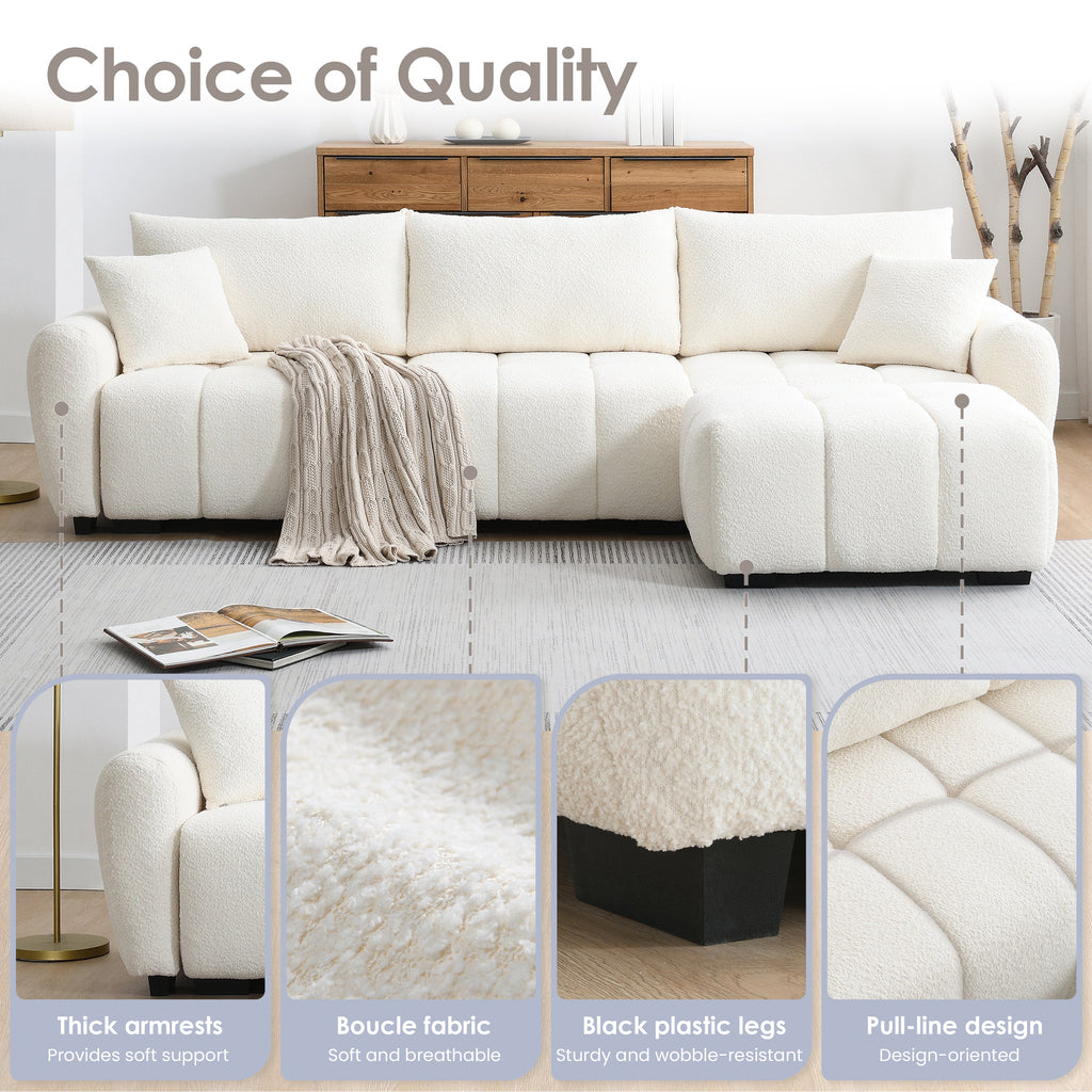 110' Modular Sectional Sofa, L Shape with Extra-large Seat, Pull-line Design, Movable Ottoman, High Density Foam, Free Combination, Sturdy Metal&Wood Frame, Boucle Fabric, 3 Colors
