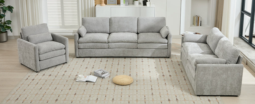Cozy Upholstered Sofa Set Oversized Comfy Cloud Sofa Double Cushion Sofa Group Plush Cushion Sofa Couch for Living Room, Light Grey