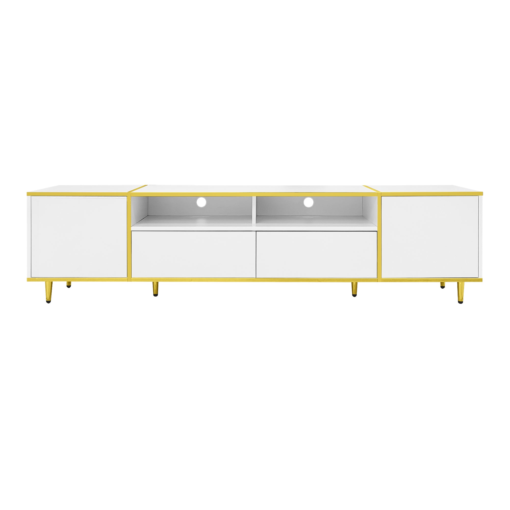 U-Can 70.9'' Modern TV Stand for TVs up to 80 Inches, Entertainment Center with 2 Shelves and  LED Lights, TV Storage Cabinet with 2 Drawers, 2 Cabinets and Metal Legs for Living room