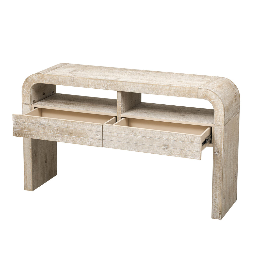 TREXM Console Table Entryway Table, Retro Curved Sofa Table with 2 Large Drawers, Narrow Console Table for Living Room Hallway Entrance, 52''×14''×31.5'', Natural Wood Wash