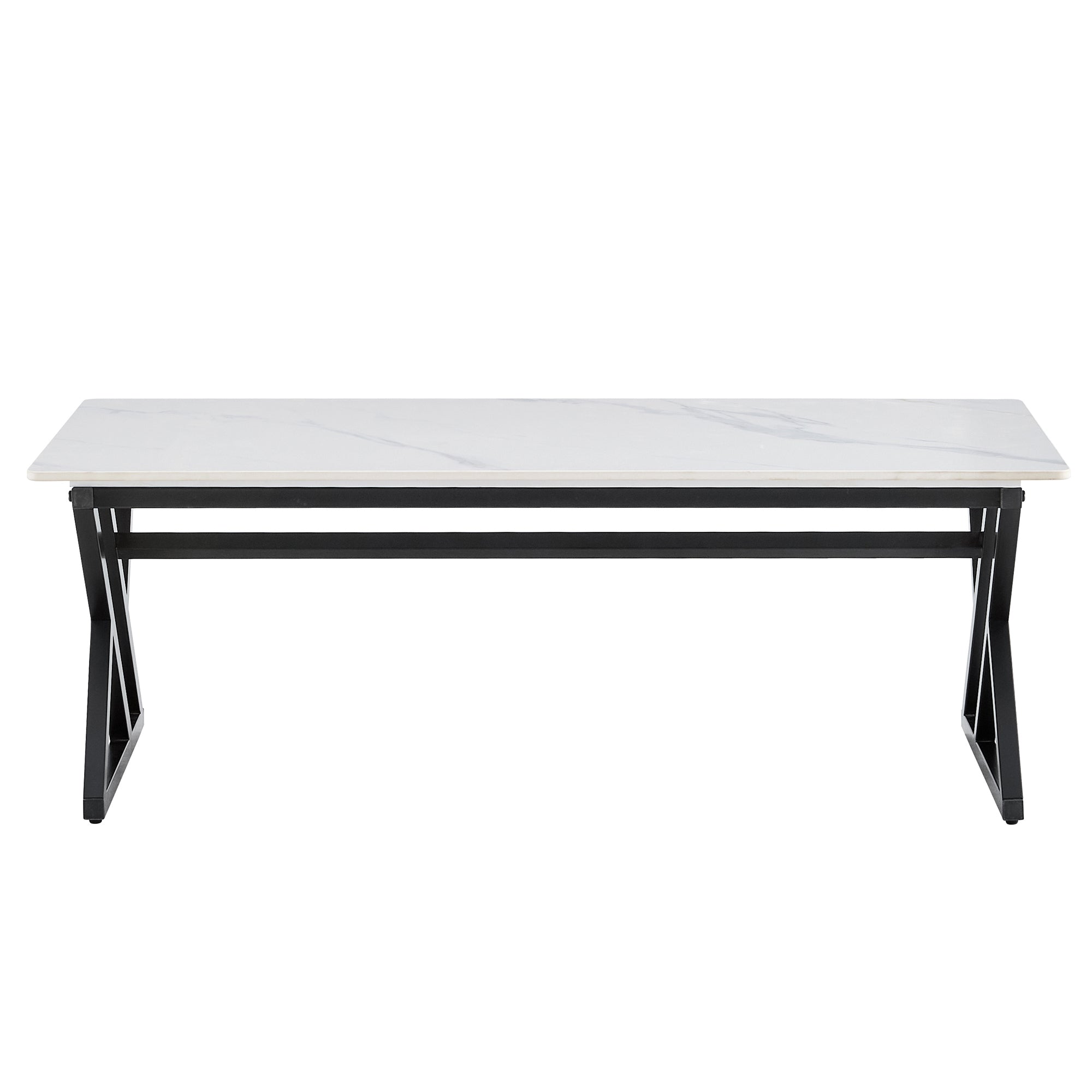 A coffee table made of rock slab material, with a smooth and natural surface that complements the modern design of the black metal legs, making it suitable for living rooms of all sizes.47*23.6