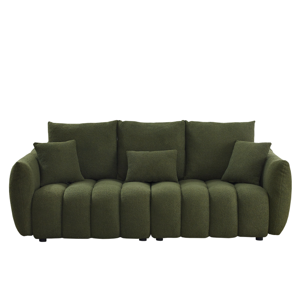 3 Seater + 3 Seater Combo Sofa Modern Living Room Sofa, Teddy Sofa, Wooden Frame, 6 Cushions, Apartment Sofa Furniture