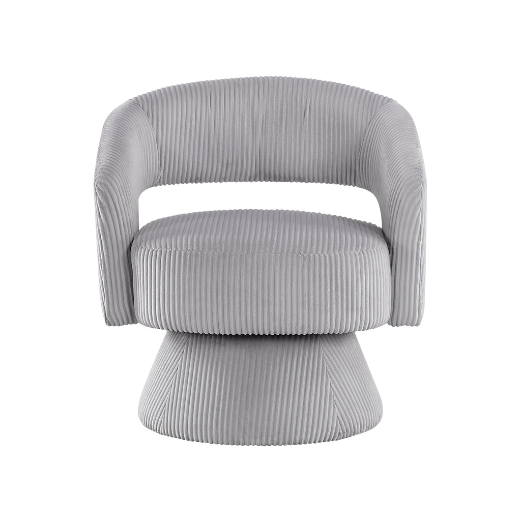 Modern Luxurious Swivel Accent Chair Gray Soft Corduroy Upholstery Plush Seating Solid Wood Stylish Home Furniture 1pc