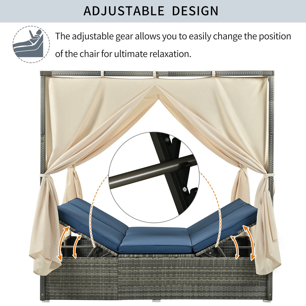 U_Style Adjustable Sun Bed With Curtain,High Comfort,With 3 Colors