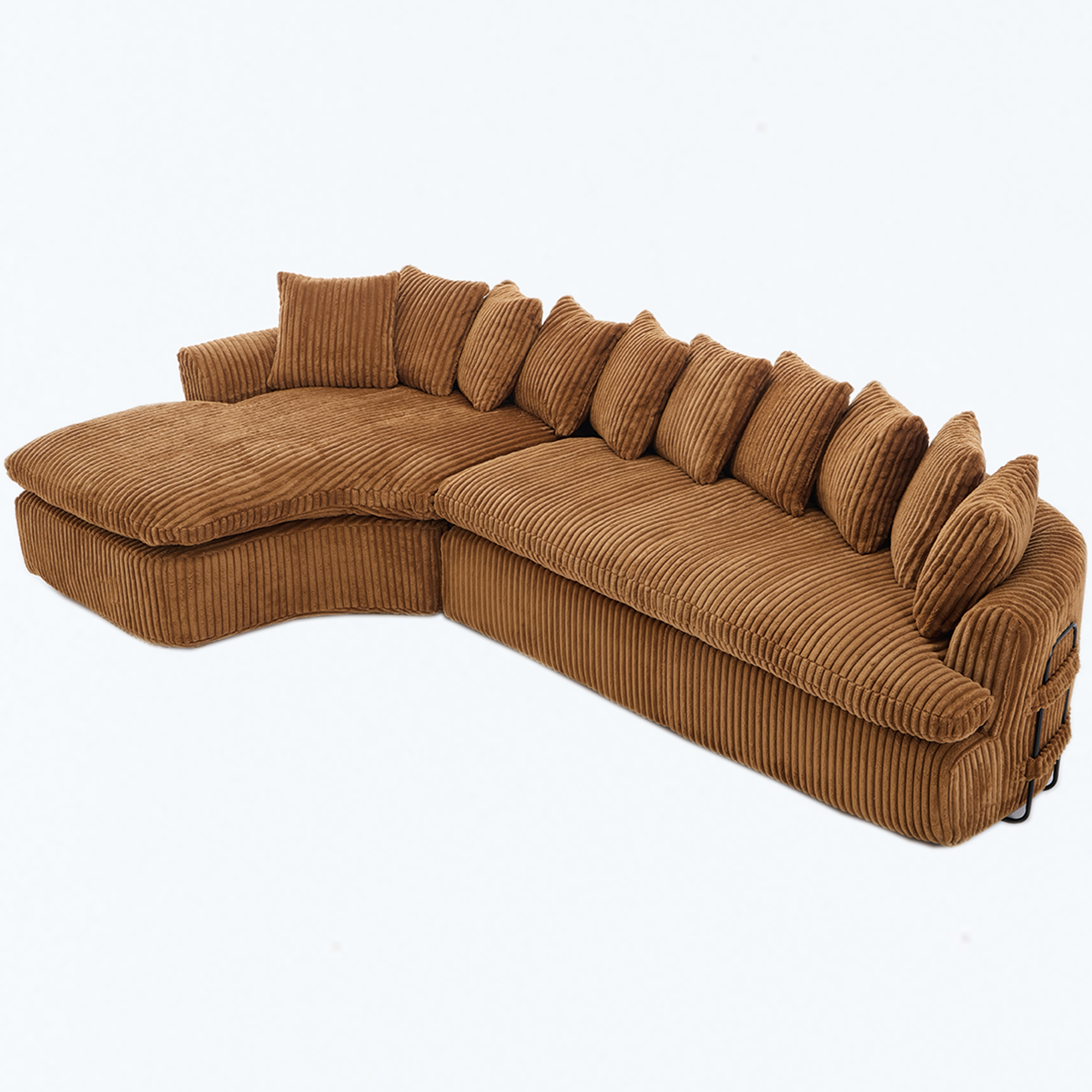 127''  Large Sectional Sofa ,Elegant Curved Design ,High-Resilience Foam ,Ten Back Cushions,L-Shape Left Sofa,No Assembly  Required , (Brown-Soft Corduroy Fabric)