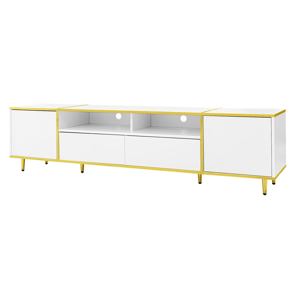 U-Can 70.9'' Modern TV Stand for TVs up to 80 Inches, Entertainment Center with 2 Shelves and  LED Lights, TV Storage Cabinet with 2 Drawers, 2 Cabinets and Metal Legs for Living room
