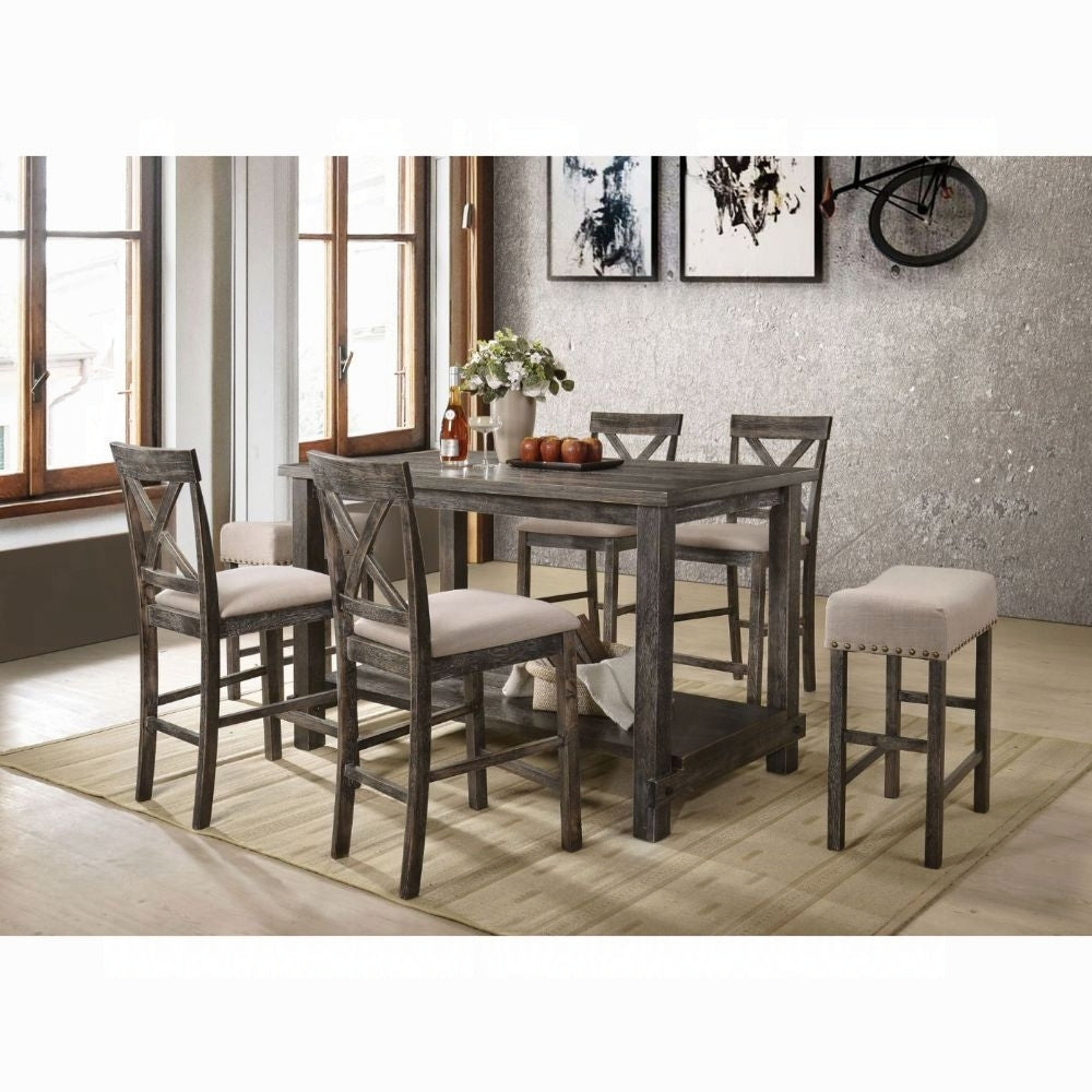 Contemporary Counter Height Table with Storage Shelf Classic Gray Finish Wooden Dining Furniture 1pc
