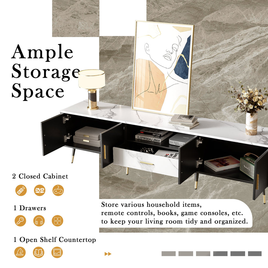 71'' Modern TV Stand with 2 Cabinets&  Open Compartments, Entertainment Center for TVs up to 80'', Television Console for Living Room, Bedroom, Home Theatre