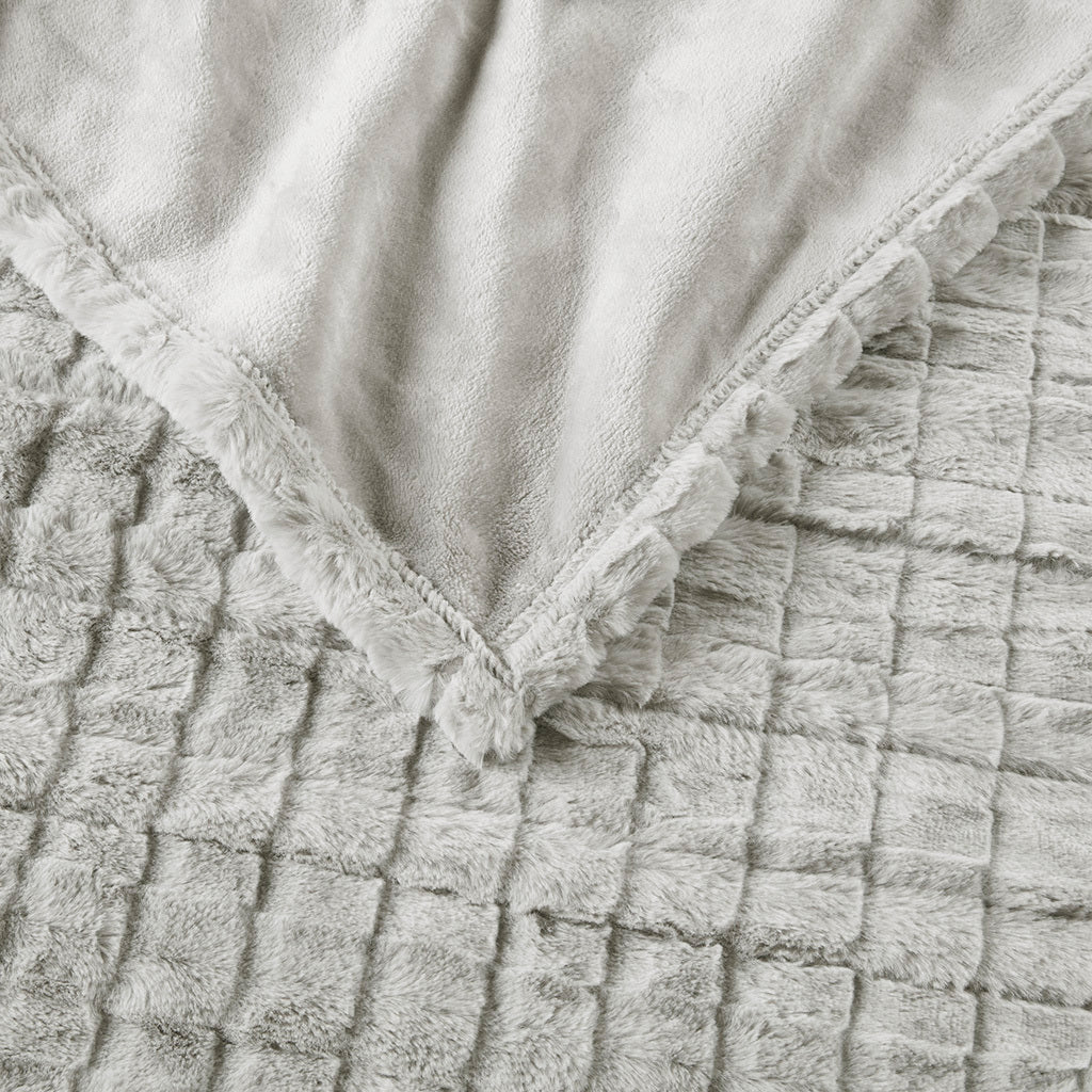 1 PCS 50x70' Oversized Faux Fur Heated Throw Grey Texture