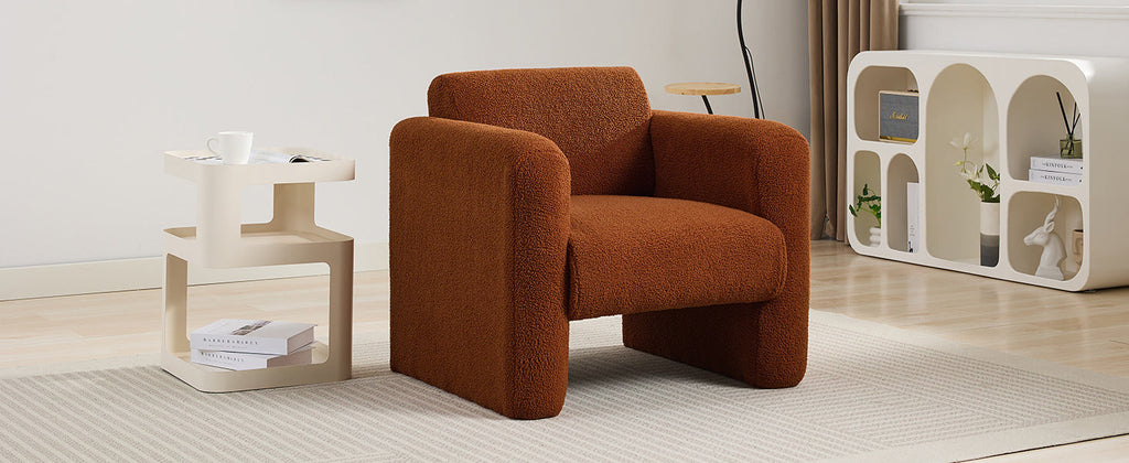 Modern Accent Chair Lambskin Sherpa Fabric Upholstered Comfy Reading Arm Chair Soft Padded Armchair with Back and Pillow for Living Room Bedroom Reception Waiting Room Office,Burnt Orange