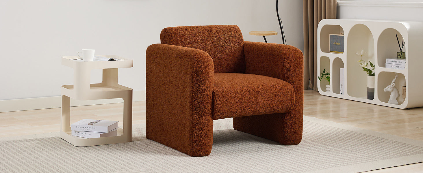 Modern Accent Chair Lambskin Sherpa Fabric Upholstered Comfy Reading Arm Chair Soft Padded Armchair with Back and Pillow for Living Room Bedroom Reception Waiting Room Office,Burnt Orange