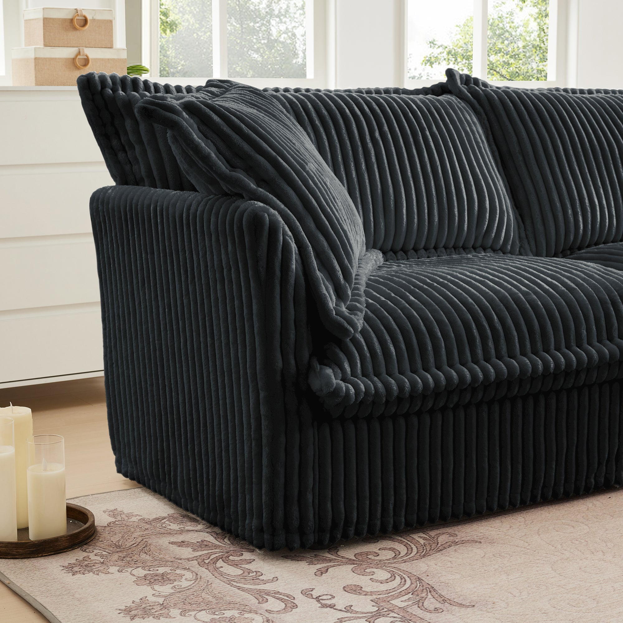 Upholstered Slipcovered Armchair with Ottoman,  Deep Seat Armchair W/ Wide Ottoman for Living Room, Armchair Sets with Large Soft Pillows(Set of 2),Gray Corduroy Fabric