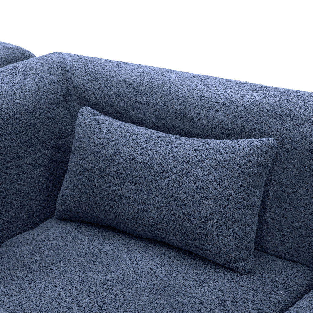 144' Upholstered Sofa Free-combined Sofa Couch with Two Chaise Lounge and Five Back Pillows for Living Room, Blue