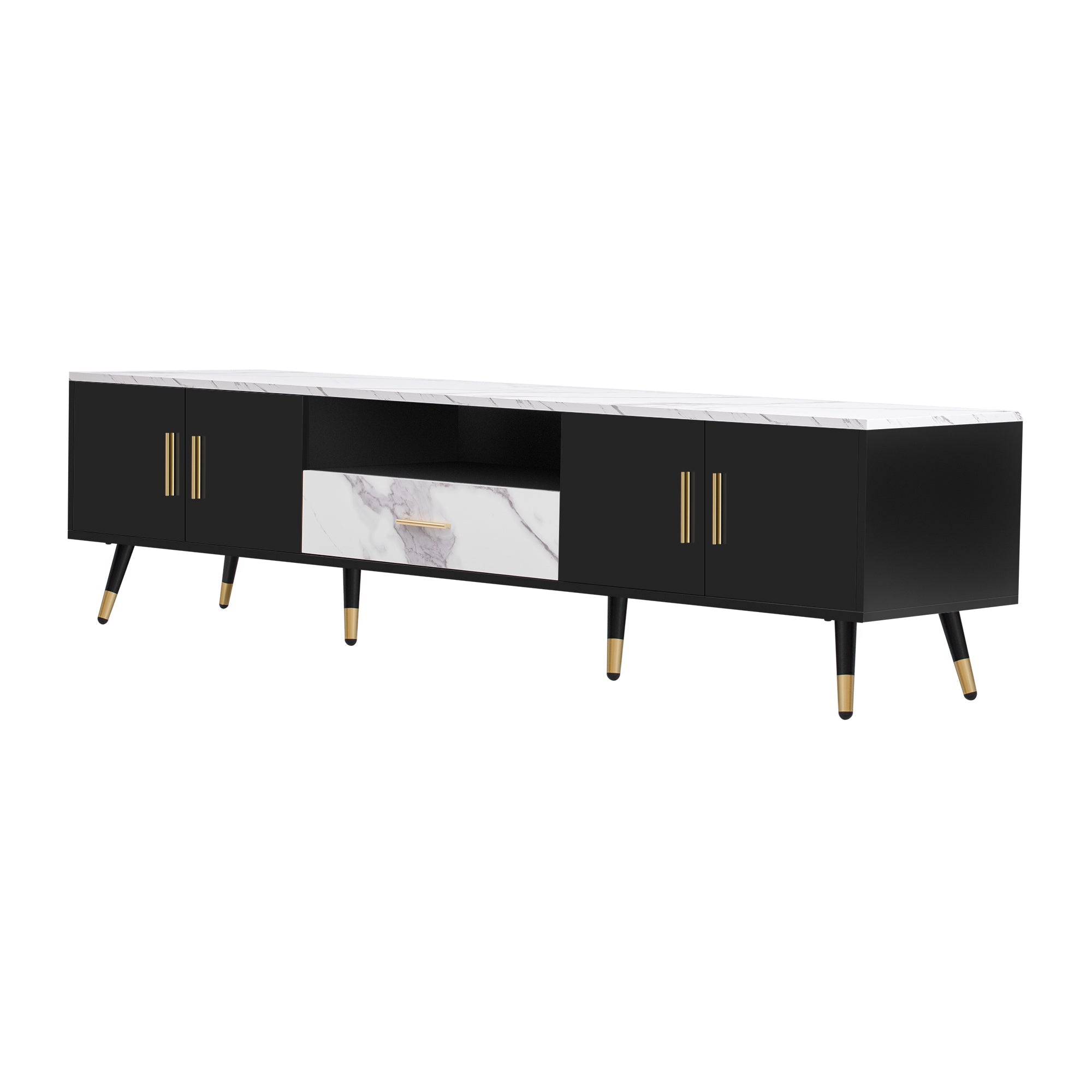 71'' Modern TV Stand with 2 Cabinets&  Open Compartments, Entertainment Center for TVs up to 80'', Television Console for Living Room, Bedroom, Home Theatre