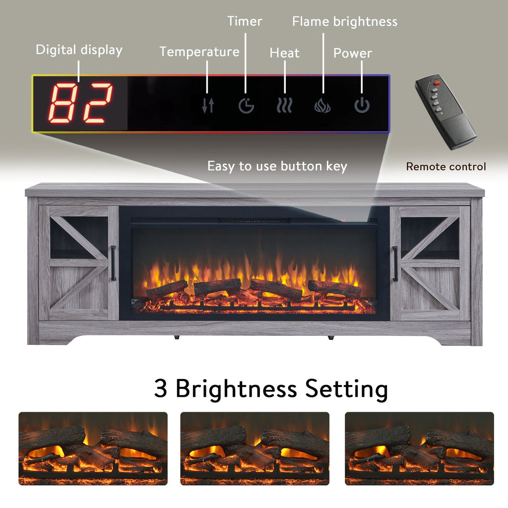 75' Fireplace TV Stand for TVs up to 80',with 44' Electric Fireplace