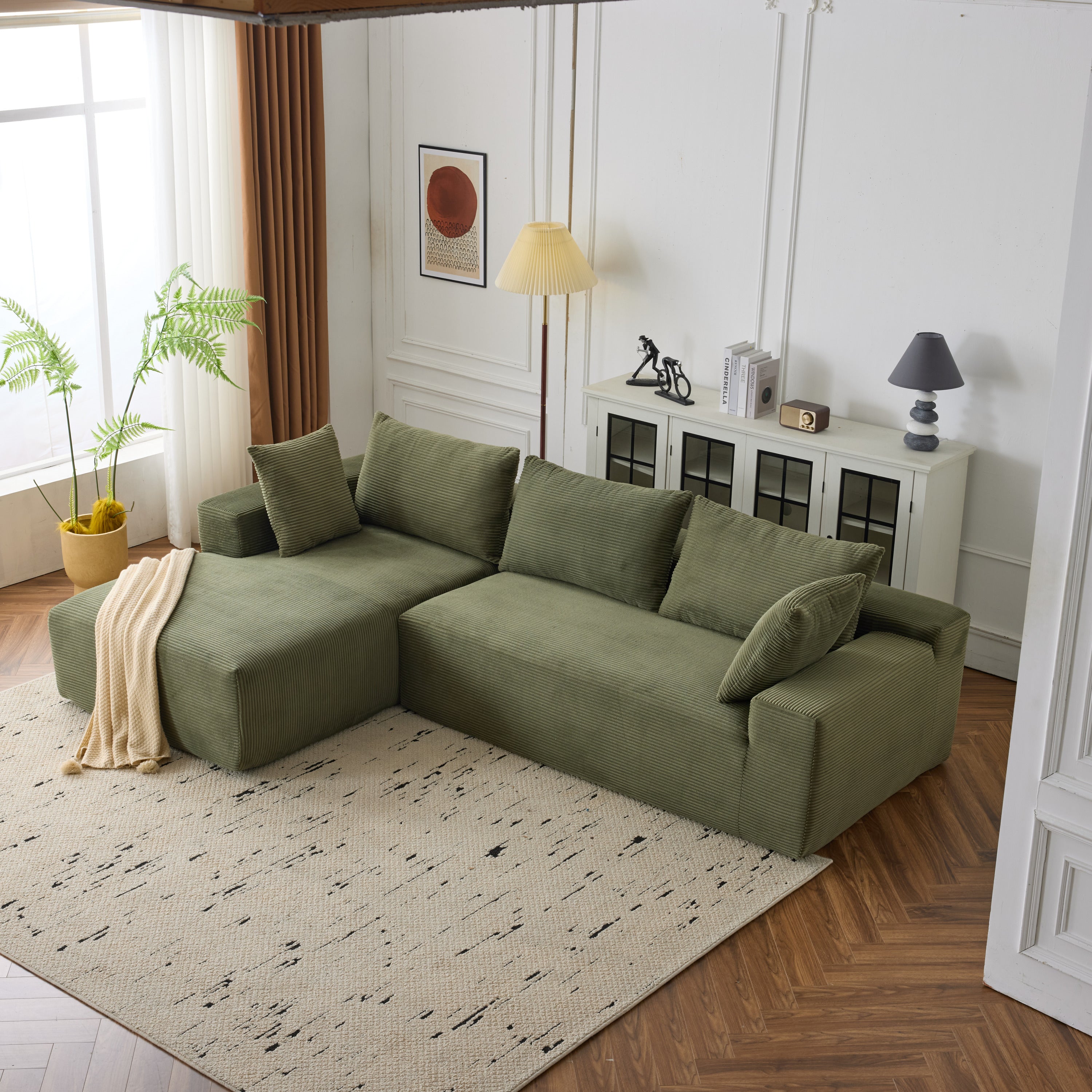 108*68 inch extra large deep modular sofa, cloud sofa 4-person sofa, can sit or lie down, living room corduroy modular sofa, no assembly required, green