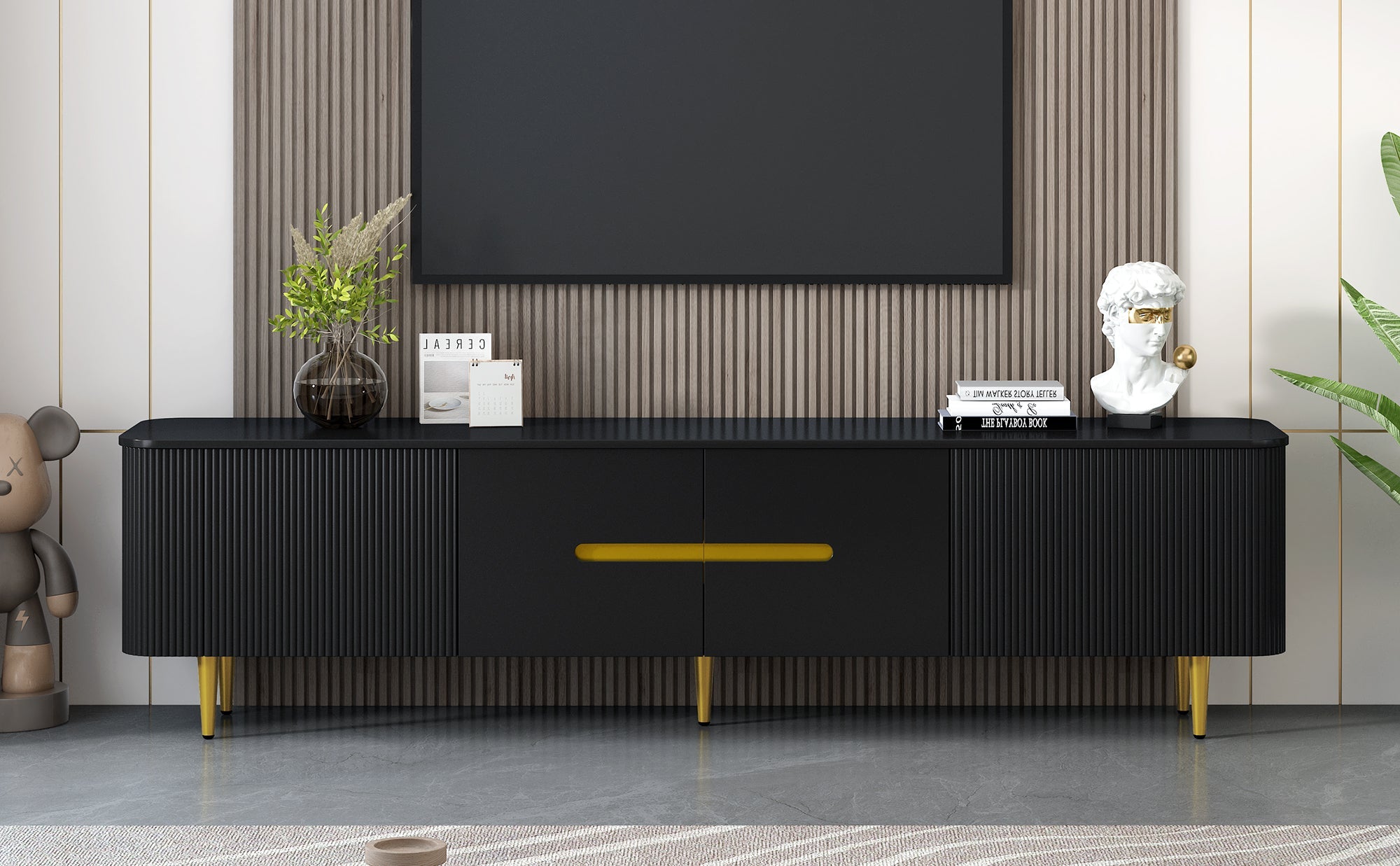 U-Can 78.7''Minimalist TV Stand for TVs up to 85 Inches, Modern Entertainment Center Media Console with 4 Spacious Cabinets for Living room(OLD SKU: SJ000125AAB)