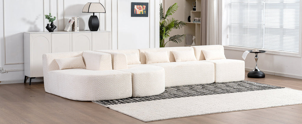 144' Upholstered Sofa Free-combined Sofa Couch with Two Chaise Lounge and Five Back Pillows for Living Room(Old SKU: N719S001600A), Beige