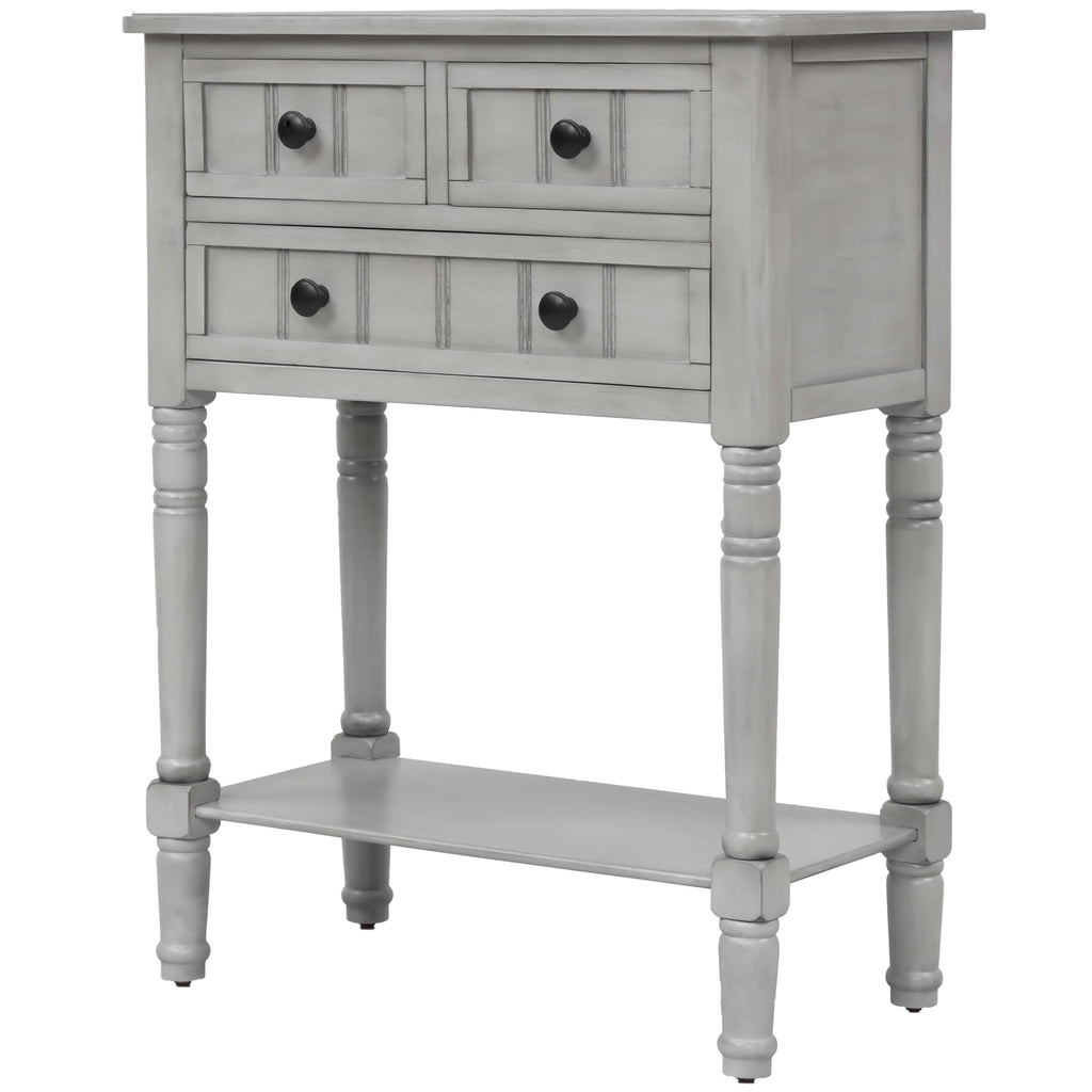 TREXM Narrow Console Table, Slim Sofa Table with Three Storage Drawers and Bottom Shelf for Living Room, Easy Assembly (Gray Wash)