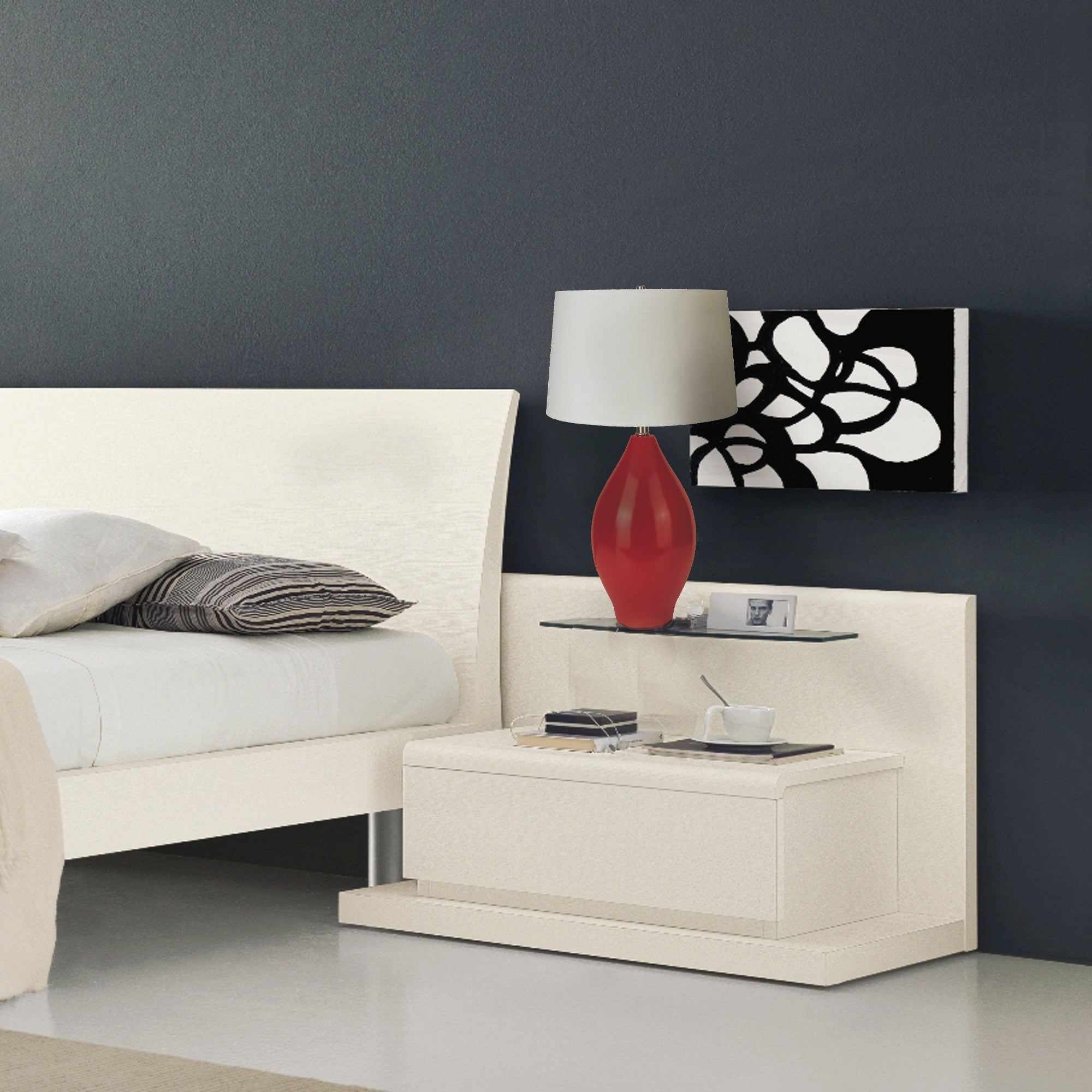 28'H RED LEMON SHAPE CERAMIC TABLE LAMP