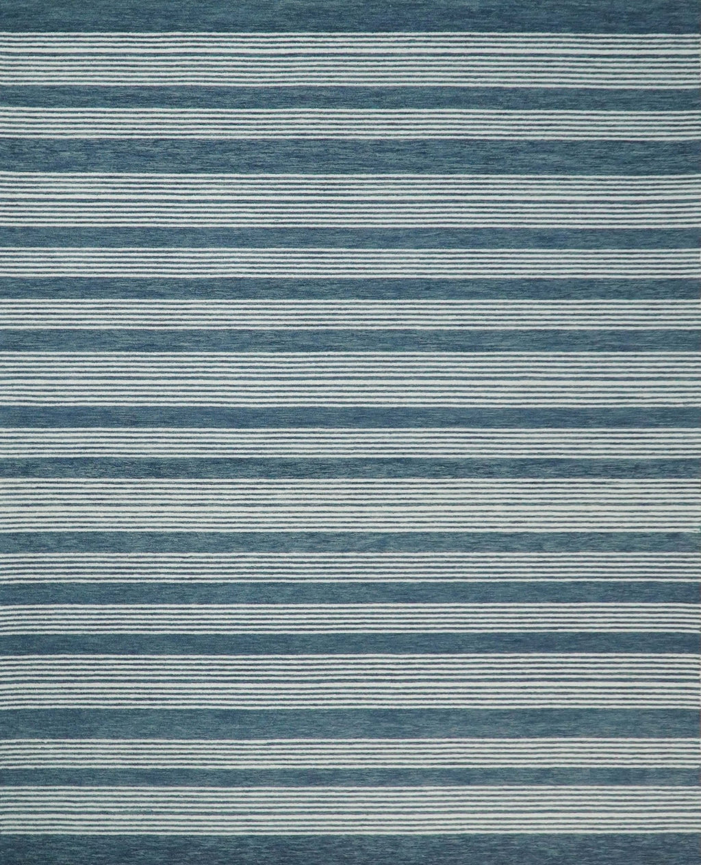 5x8 and 8x10 Hand Made Woolen Modern Stripes White and Blue Area Rug | NAU002