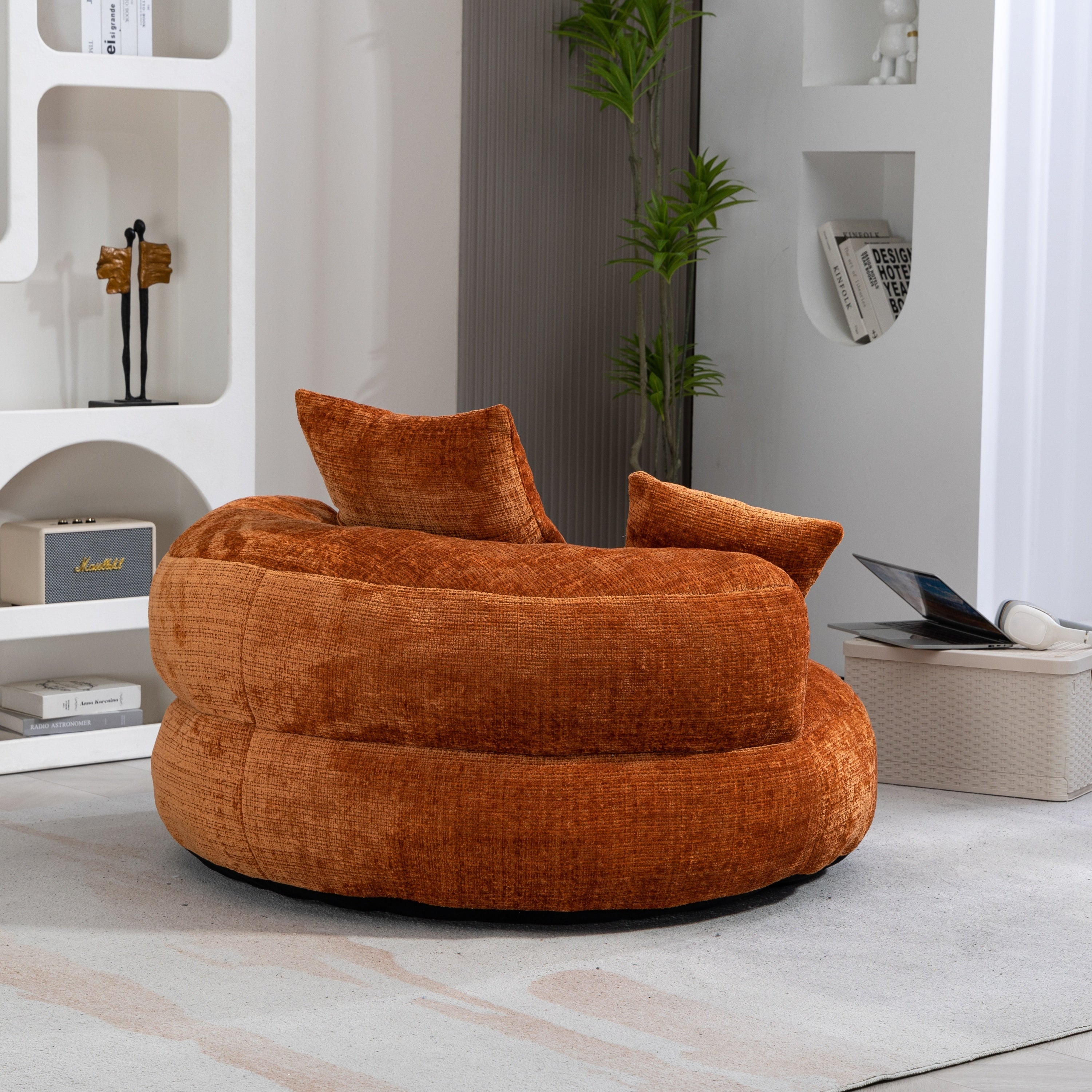 Lazy Sofa Durable Comfort Lounger High Back Bean Bag Chair for Adults and Kids, Indoor & Outdoor, Orange Chenille