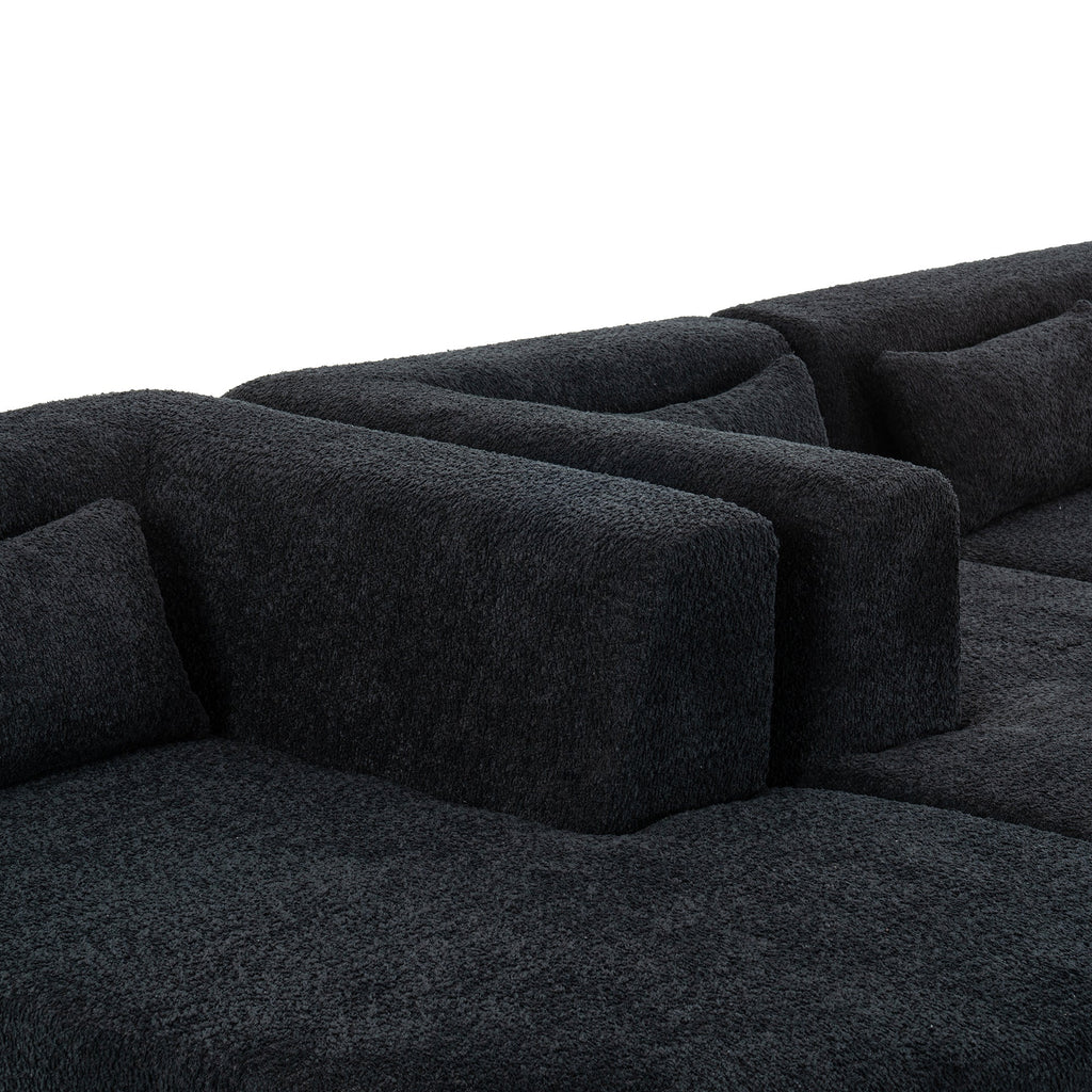 144' Upholstered Sofa Free-combined Sofa Couch with Two Chaise Lounge and Five Back Pillows for Living Room(Old SKU: N719S001600B), Black